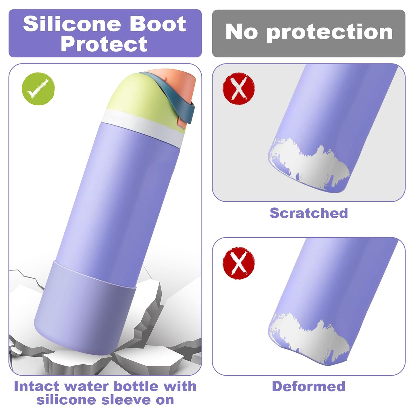 2PCS Silicone Water Bottle Boot for Owala 24 Oz, Alwenid Anti-Slip Protective Sleeve Bottom Bumper Protector for FreeSip, Twist, and Flip Stainless Steel Water Bottles (Purple)