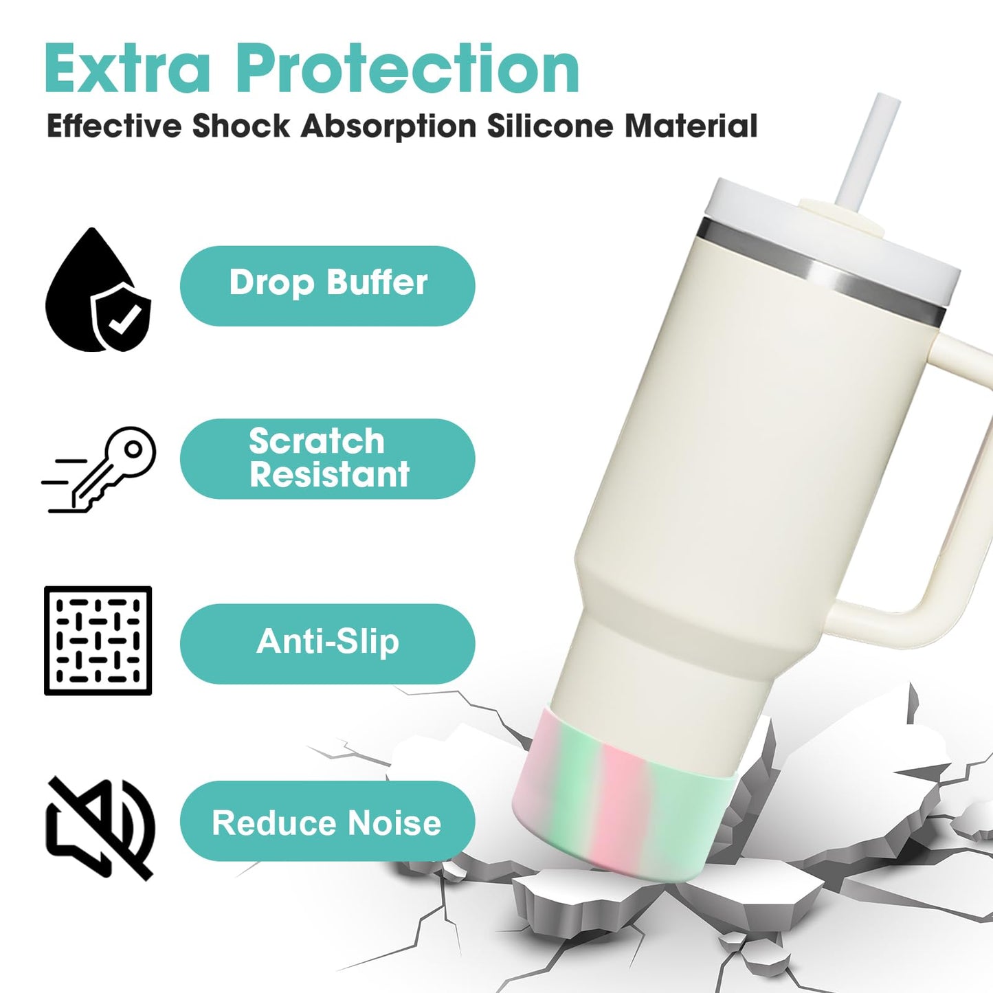 Upgrade 2PCS Protective Silicone Boot Bumper for Stanley Quencher Adventure 40oz 30oz IceFlow 20oz 30oz Tumbler, Water Bottle Bottom Sleeve Cover Accessories for Stanley Mug Cup(Light Cyan+Pink)
