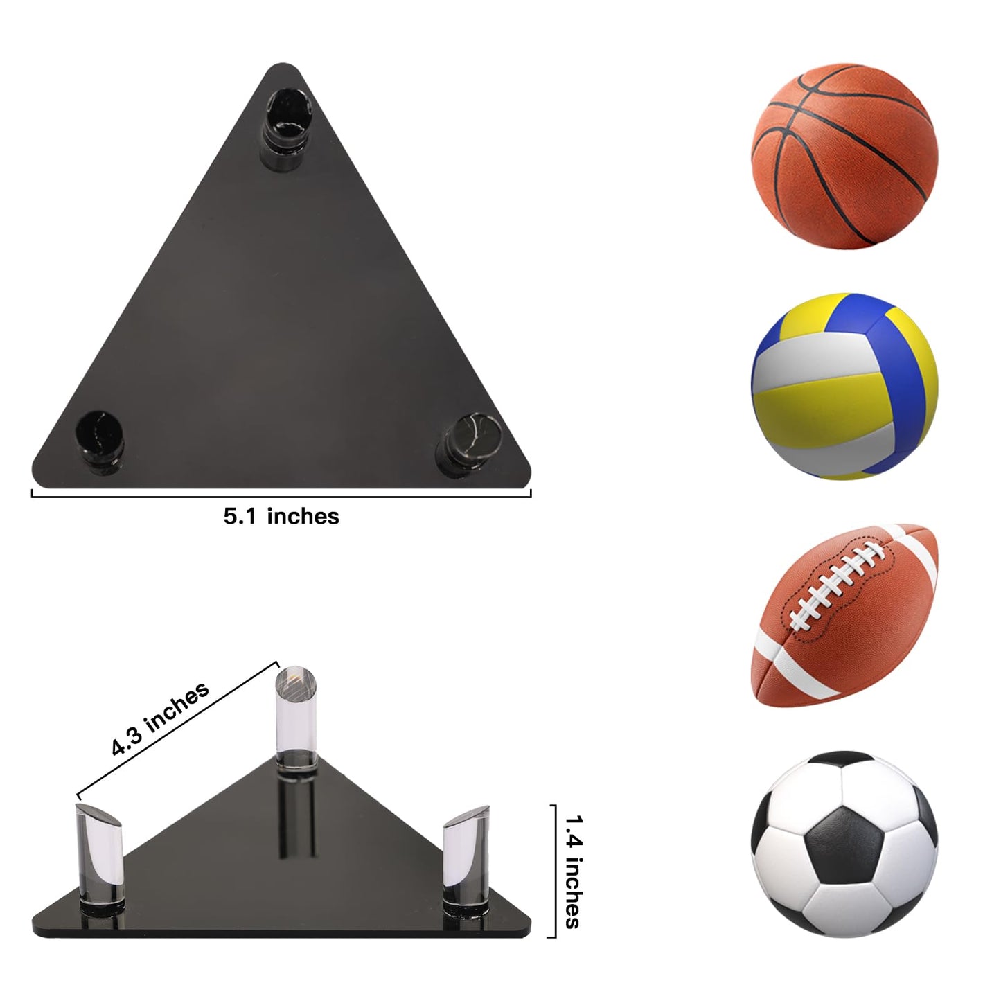 Acrylic Basketball Stand, Ball Holder Stand,Display Stand for Basketball /Football /Rugby/Volleyball/Soccer Ball-Sleek Anti-Slip Design (Black 2PCS)