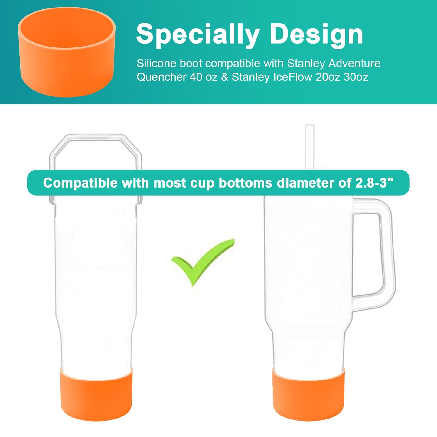 4Pack Silicone Boot for Stanley Cup 40oz Quencher Adventure &Stanley IceFlow 30oz 20oz &Hydro Flask 12-40oz, Protective Cup Bottom Sleeve Compatible with Stanley Cup Accessories (Orange)