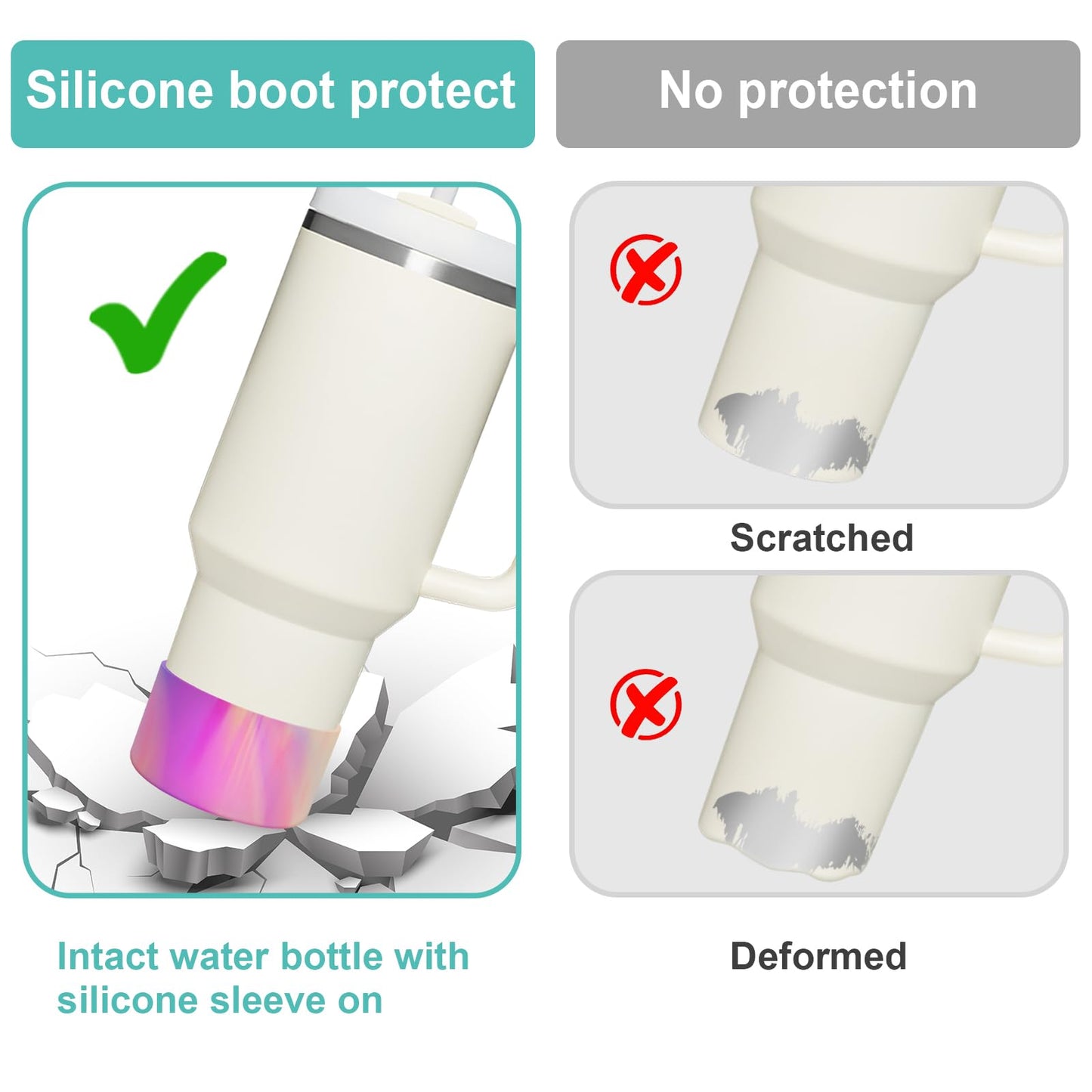 Upgrade 2PCS Protective Silicone Boot Bumper for Stanley Quencher Adventure 40oz 30oz IceFlow 20oz 30oz Tumbler, Water Bottle Bottom Sleeve Cover Accessories for Stanley Mug Cup(Camouflage Pink)