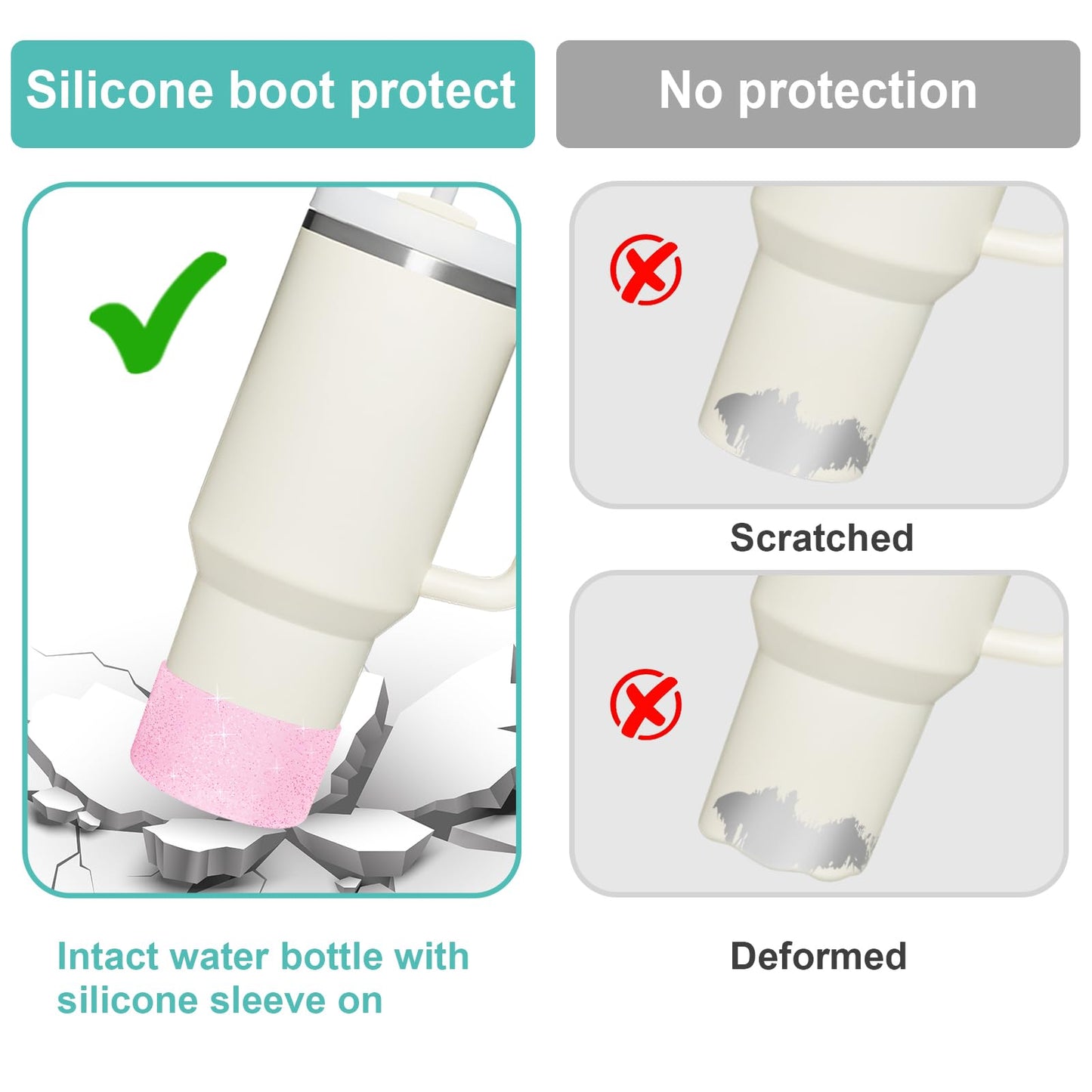 Upgrade 2PCS Protective Silicone Boot Bumper for Stanley Quencher Adventure 40oz 30oz IceFlow 20oz 30oz Tumbler, Water Bottle Bottom Sleeve Cover Accessories for Stanley Mug Cup(Glitter Pink)