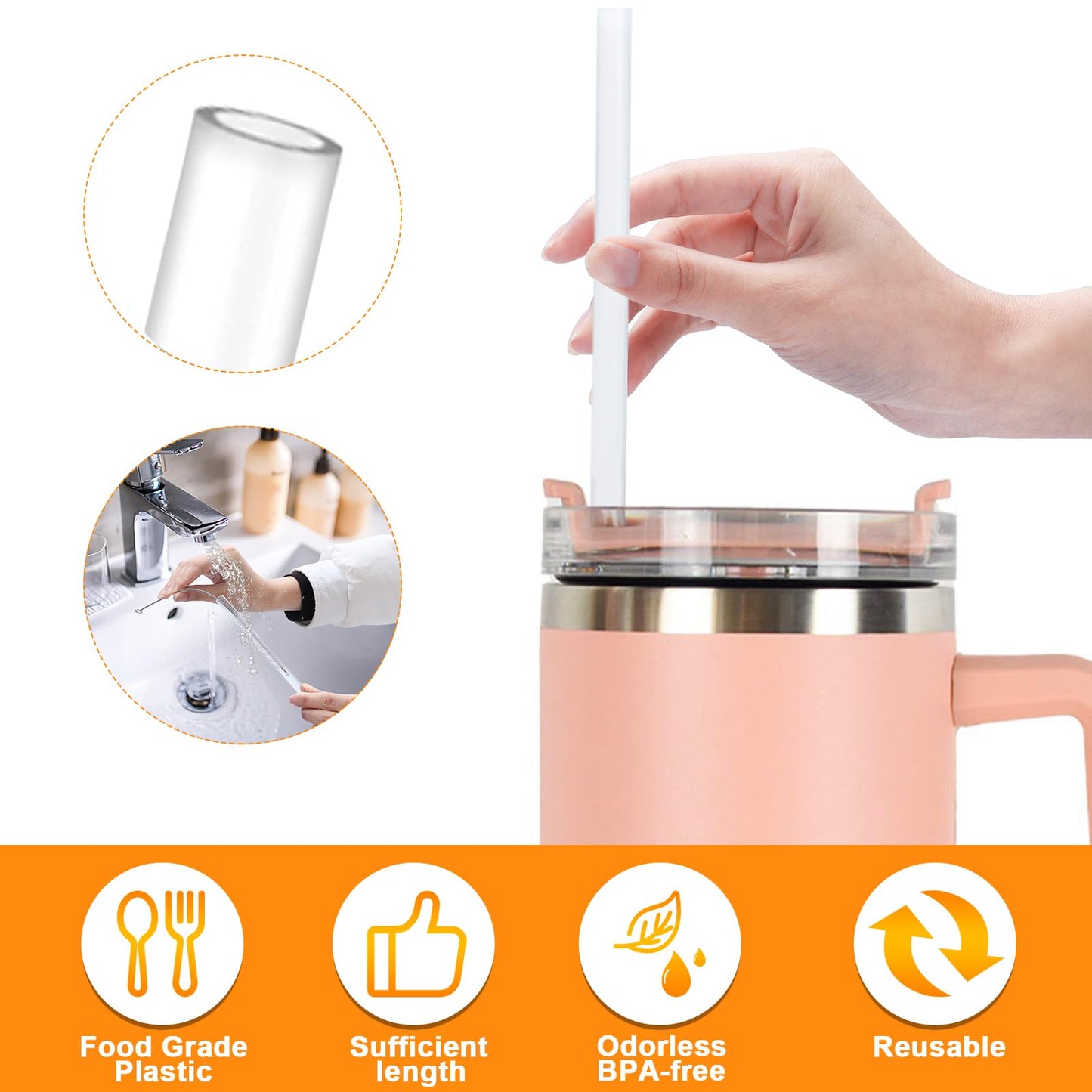 Replacement Straws for Stanley 40 oz Adventure Quencher, 12.2inch Long Silicone Straws for Stanley Cup Accessories, Pack of 14