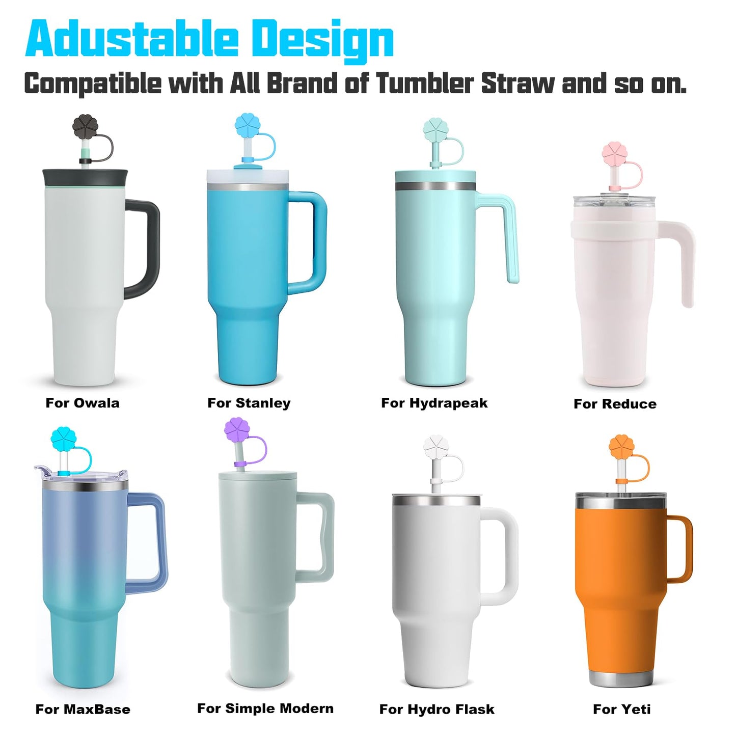 Adjustable Straw Cover for Stanley|Simple Modern|Yeti|Owala|Hydro Flask|Reduce|Maars|Meoky|MaxBase|Beast|Hydrapeak Cup, All Brand of Straw Accessories, Diameter 6mm-12mm, BPA Free, Dishwasher safe