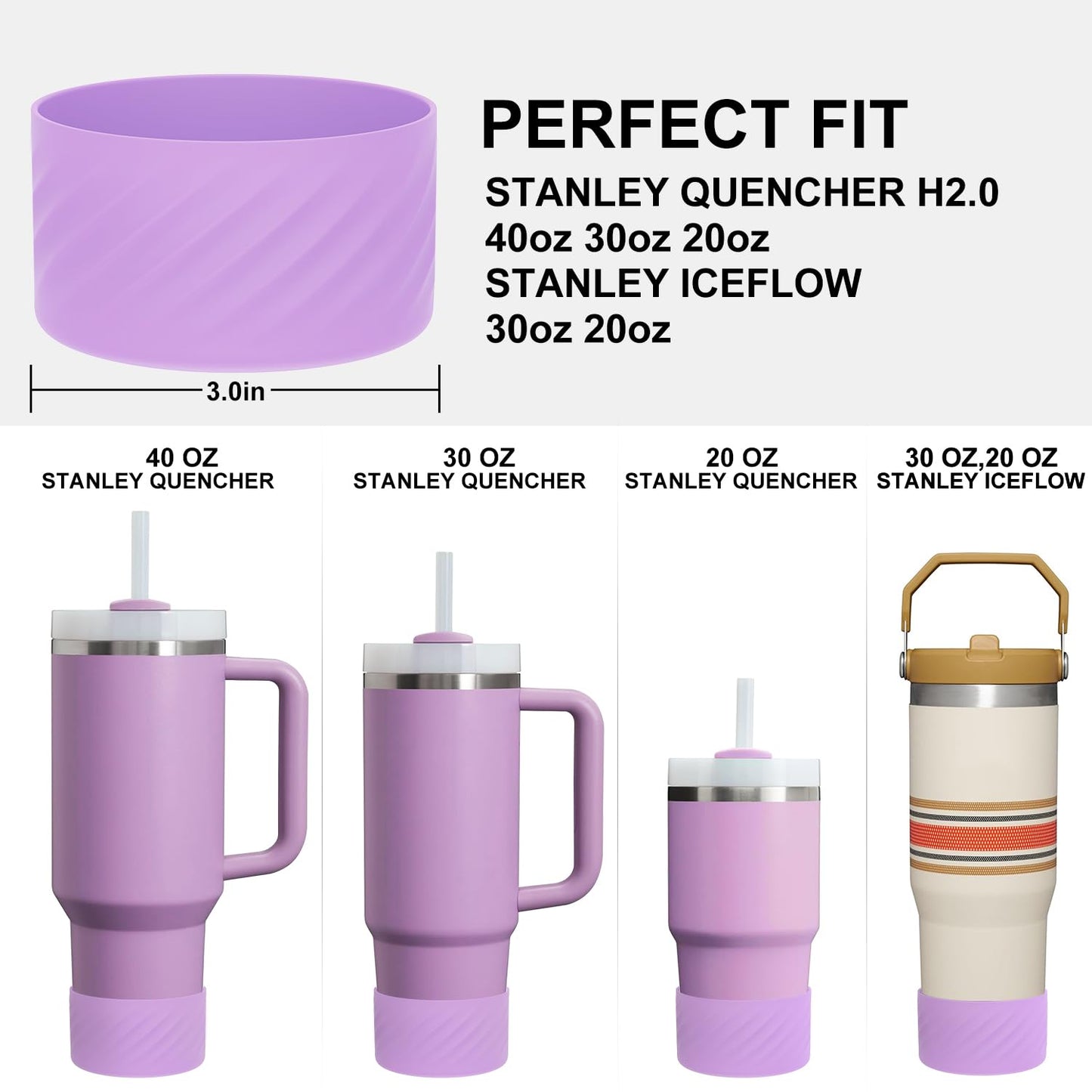 Affute Protective Silicone Boot for Stanley Quencher H2.0 40 oz & IceFlow Flip 20 oz 30 oz and hydroflask 12-24 oz, Anti-Slip Bottle Bottom Sleeve Cover (Violet)
