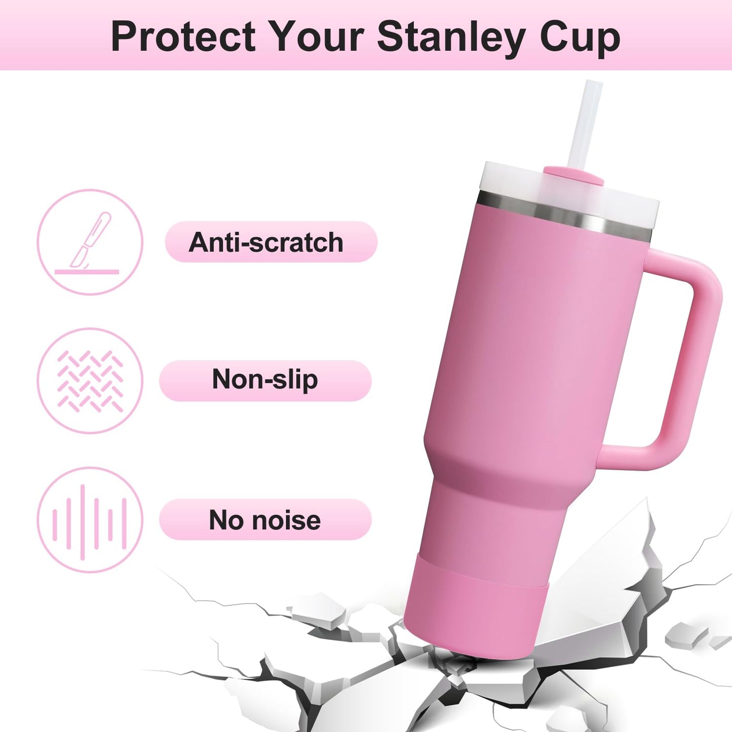 Affute Protective Silicone Boot for Stanley Quencher H2.0 40 30 20 oz & IceFlow Flip 30 20 oz, BPA Free Anti-Noise Anti-Scratch, Stanley Cup Protector Sleeve Cover Boot (Peony)