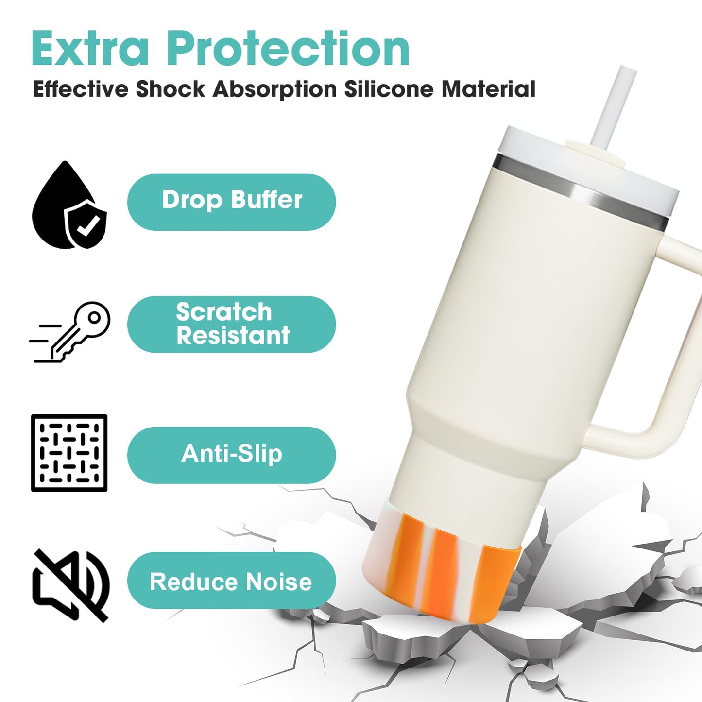 Upgrade 2PCS Protective Silicone Boot Bumper for Stanley Quencher Adventure 40oz 30oz IceFlow 20oz 30oz Tumbler, Water Bottle Bottom Sleeve Cover Accessories for Stanley Mug Cup(Orange+White)