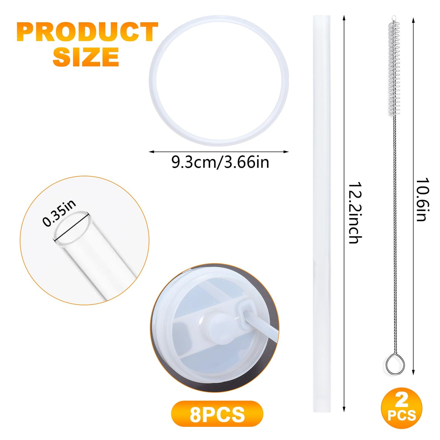 Replacement Straws for Stanley 40 oz Adventure Quencher, 12.2inch Long Silicone Straws for Stanley Cup Accessories, Pack of 14