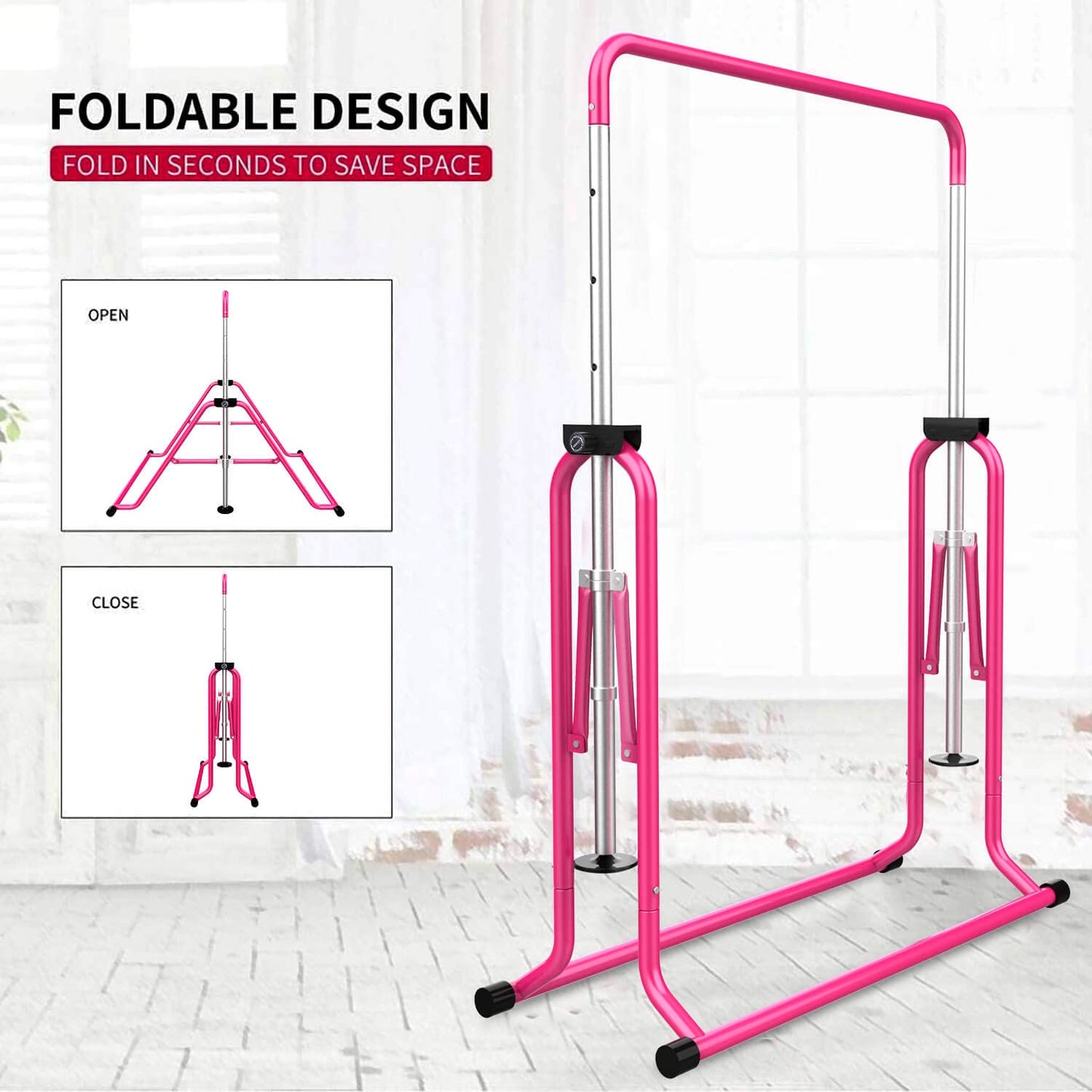 Tepemccu Expandable Gymnastics Bars,Adjustable Height Gymnastic Horizontal Bars,Junior Training Bar Children Folding Training Monkey Bars for Kids