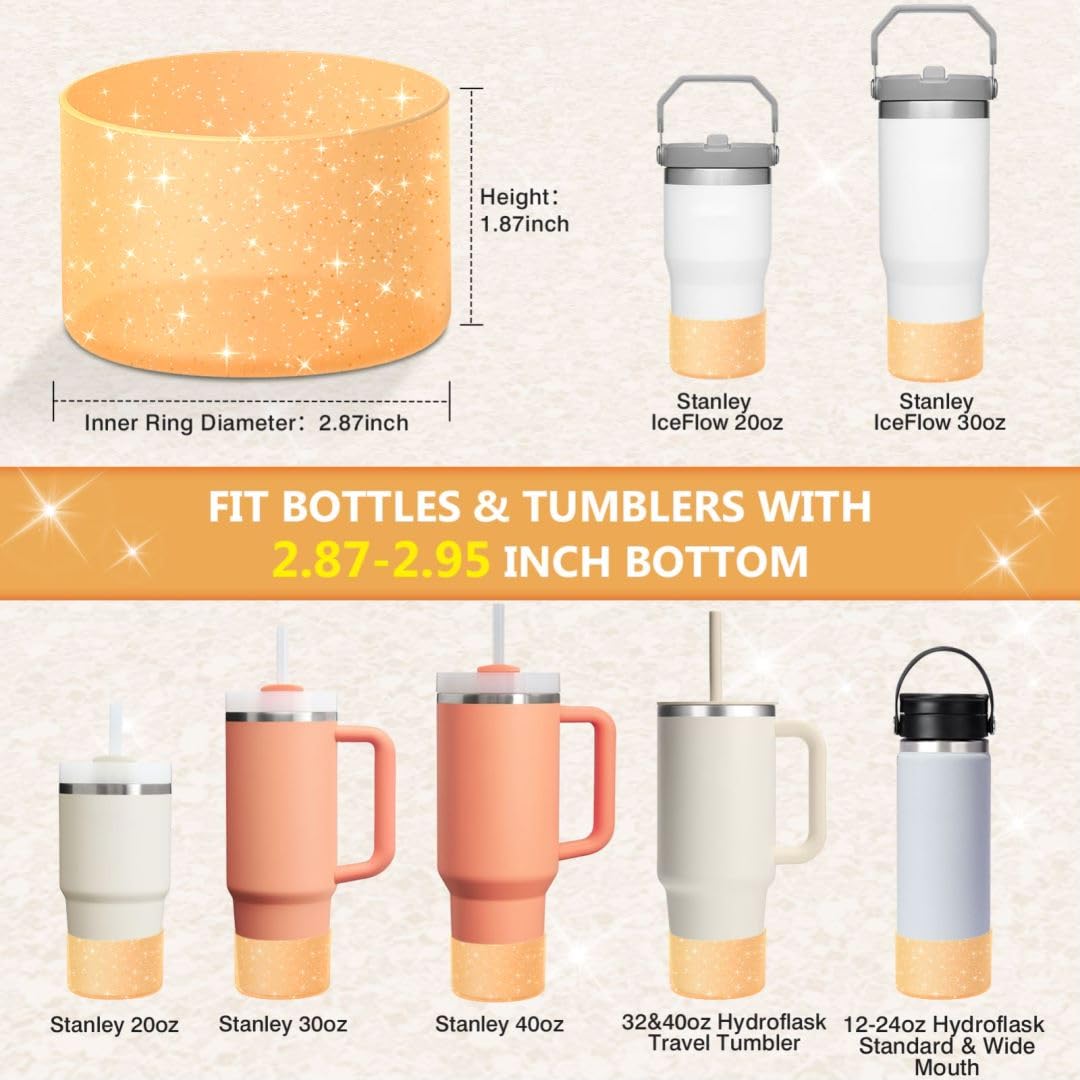 WUQID 2 Pack Bling Silicone Boot Compatible with Stanley Quencher Adventure 40oz & Stanley IceFlow 20oz 30oz, Reduces Dents Protective Water Bottle Bottom Cover Sleeve Compatible with Stanley Tumbler