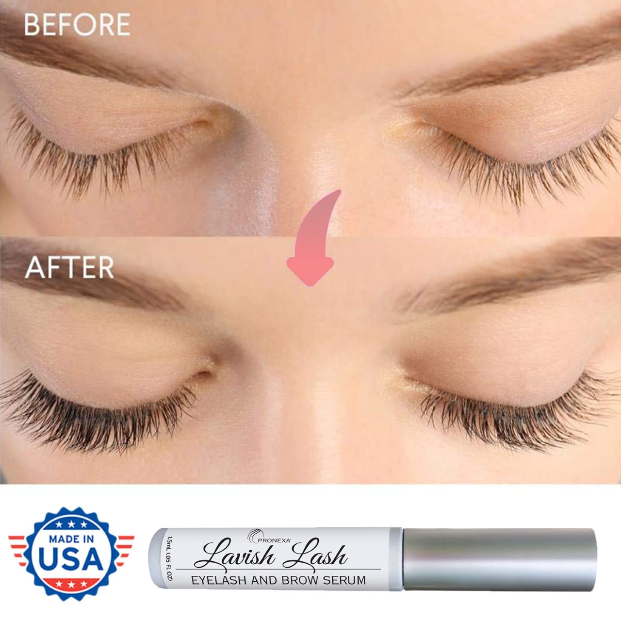 Pronexa Hairgenics Lavish Lash (3ml, 3 Month Supply) – Eyelash Growth Enhancer & Brow Serum with Natural Peptides for Long, Thick Lashes and Eyebrows! Dermatologist Certified & Hypoallergenic.