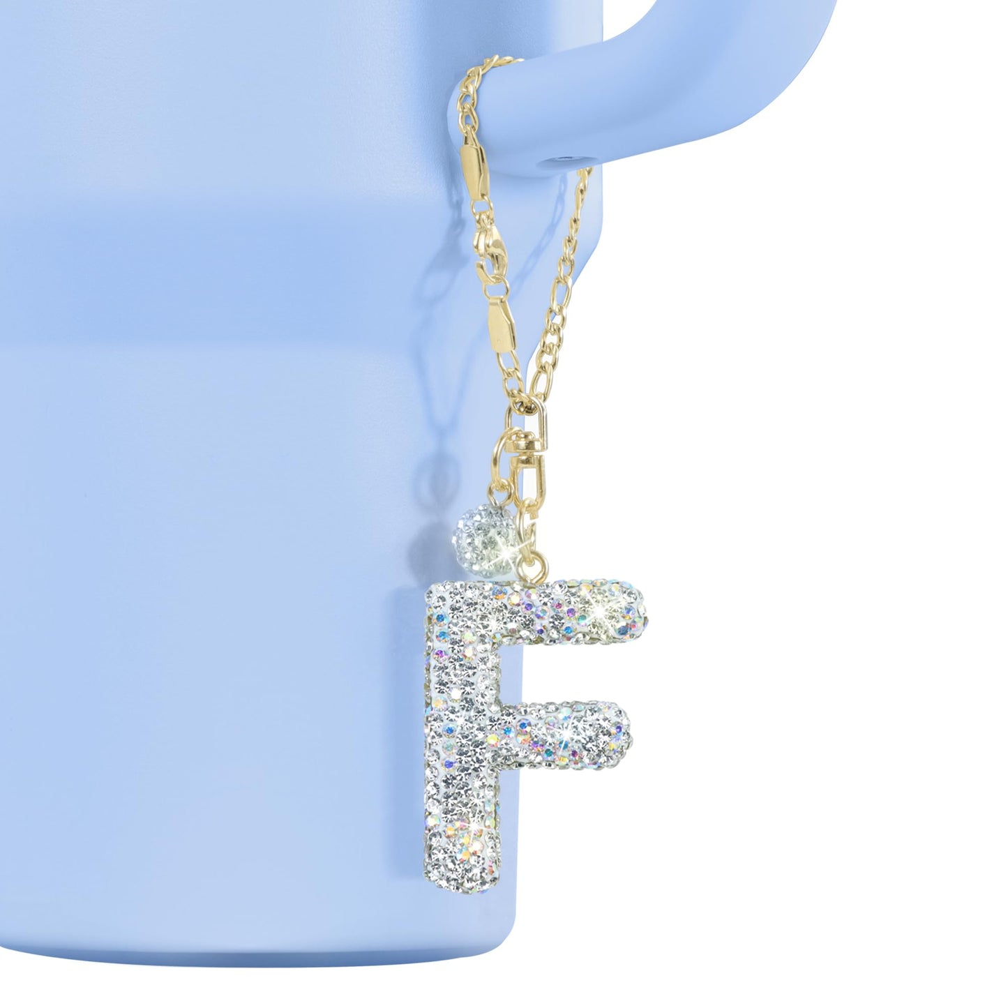 Mokoart Glitter Letter Tumbler Accessories for Stanley Cup, Water Bottle Chain for Stanley/Simple Modern Tumbler with Handle, Cute Initial Name ID with Bling Letter for Stanley Cup Accessories (F)