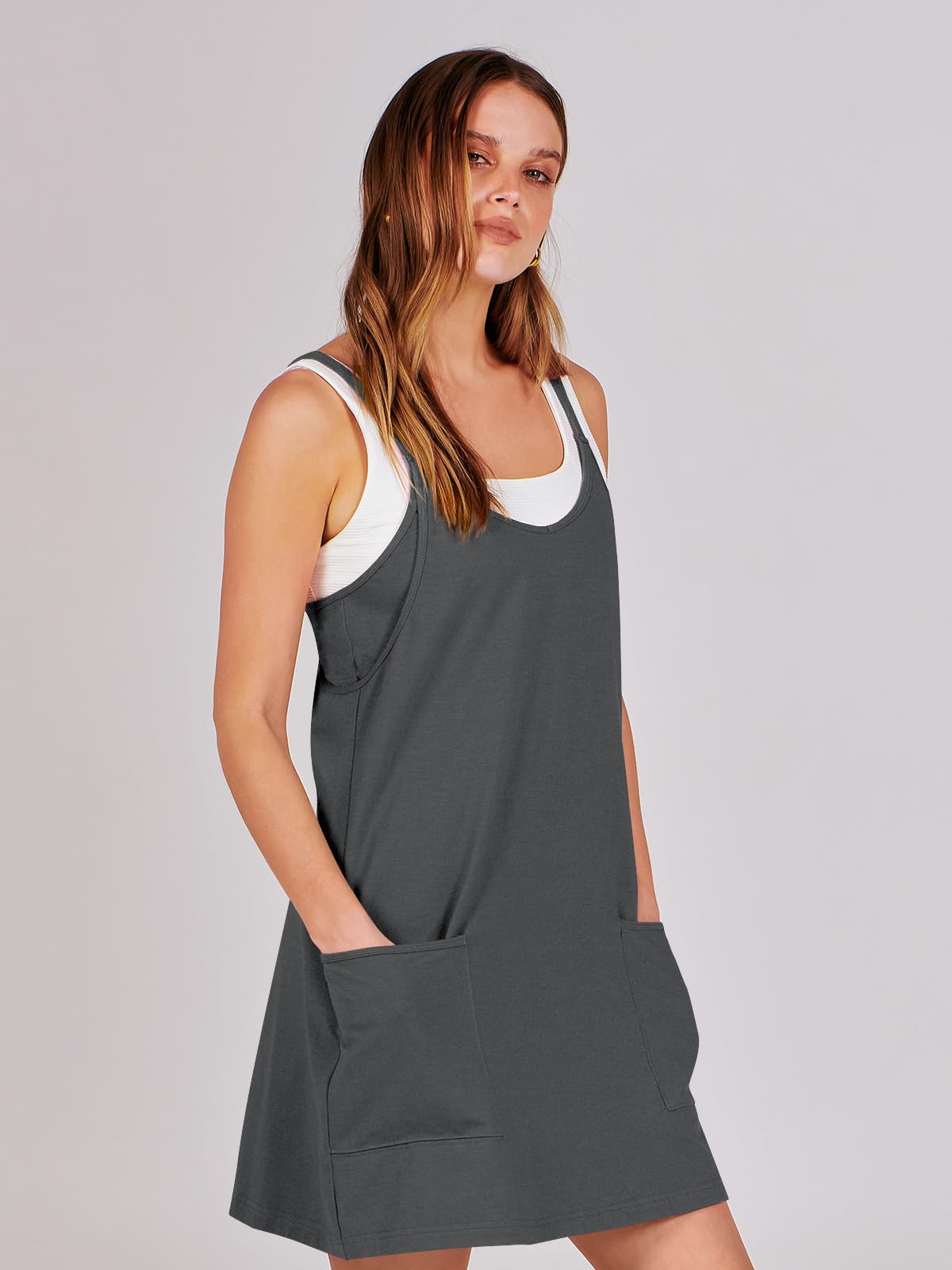 ANRABESS Women Summer Mini Romper Dress Workout Tennis Active Sports Athleisure Outfits Built in Shorts Trendy Vacation Gray X-Smal