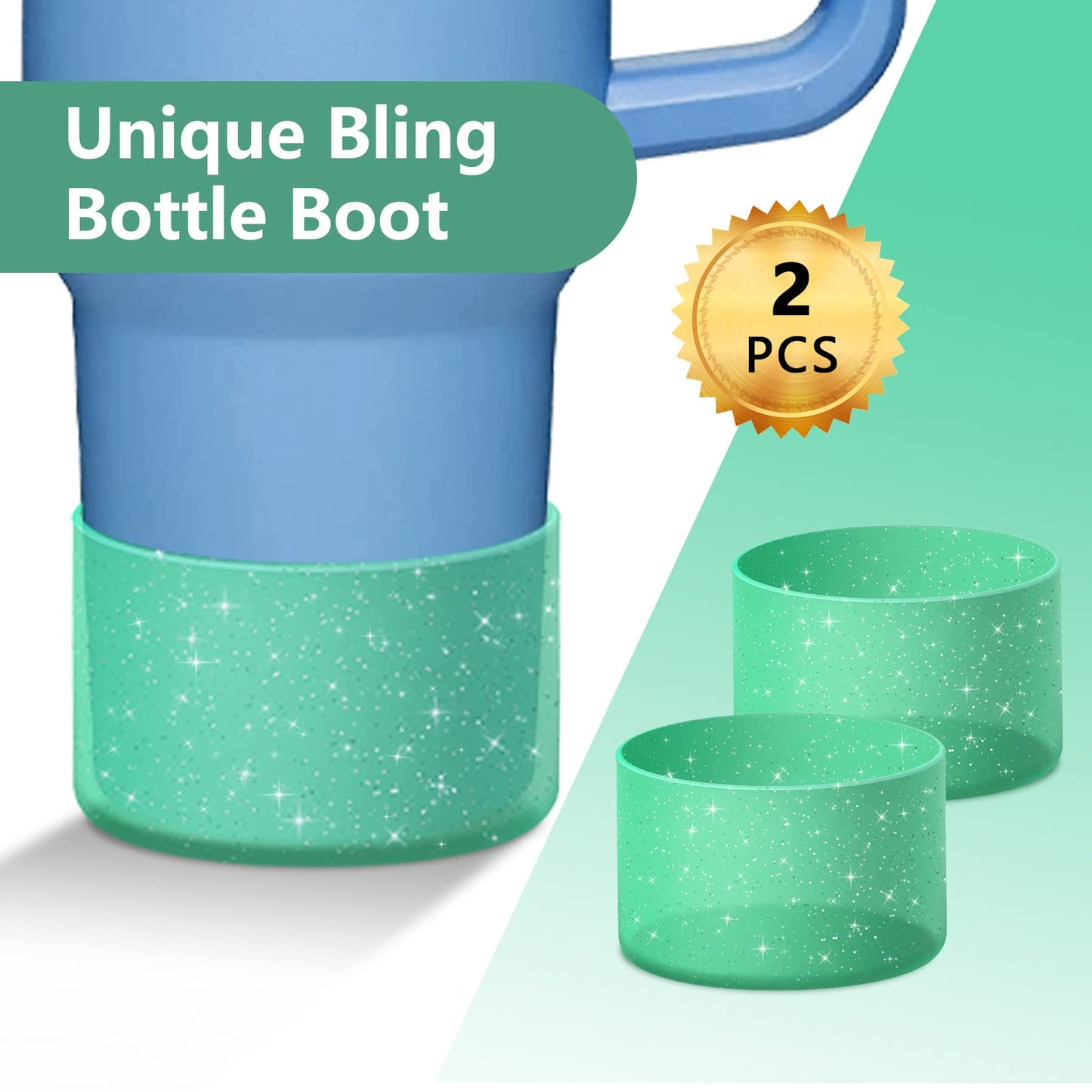WUQID 2 Pack Bling Silicone Boot Compatible with Stanley Quencher Adventure 40oz & Stanley IceFlow 20oz 30oz, Reduces Dents Protective Water Bottle Bottom Cover Sleeve Compatible with Stanley Tumbler