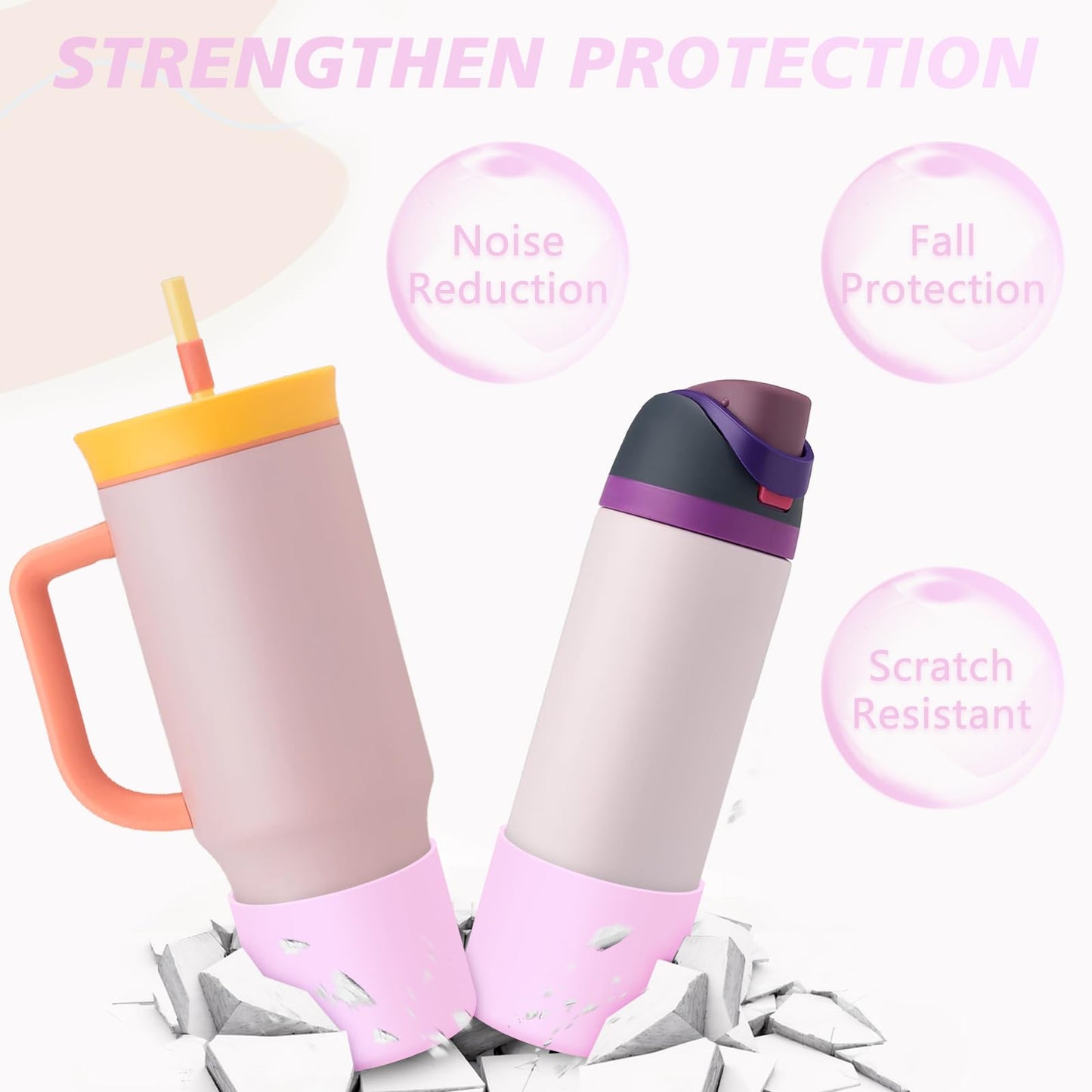 UBEEKOO Tall Silicone Boot for Owala Tumbler 40oz, for Owala FreeSip 24oz, Sleeve Cover for Stanley 24oz IceFlow Fast Flow Water Bottle, Anti-Slip Bottom Protective for Owala Accessories,LightPink