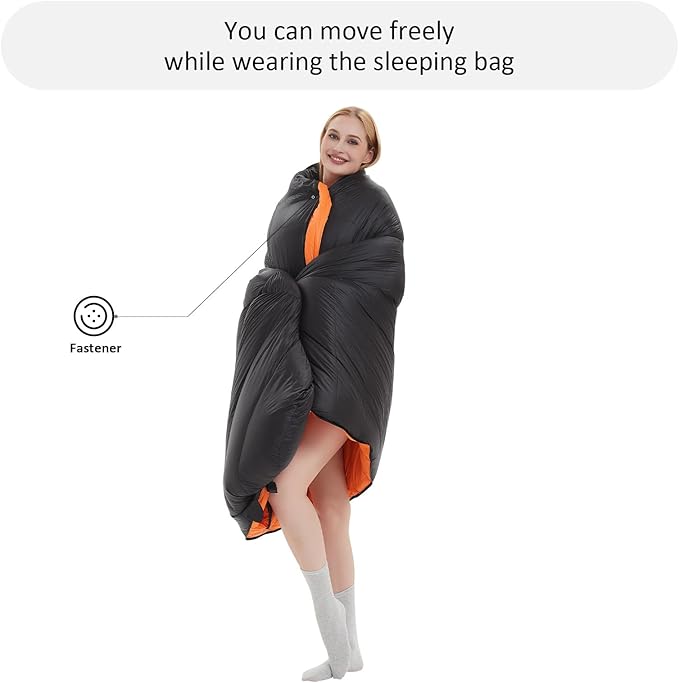 0-20 Degrees F Down Sleeping Bag for Adults - 4 Season Envelope With Arm Holes, Wearable for Backpacking Camping - Ultralight, Compact, Move Freely While Wearing