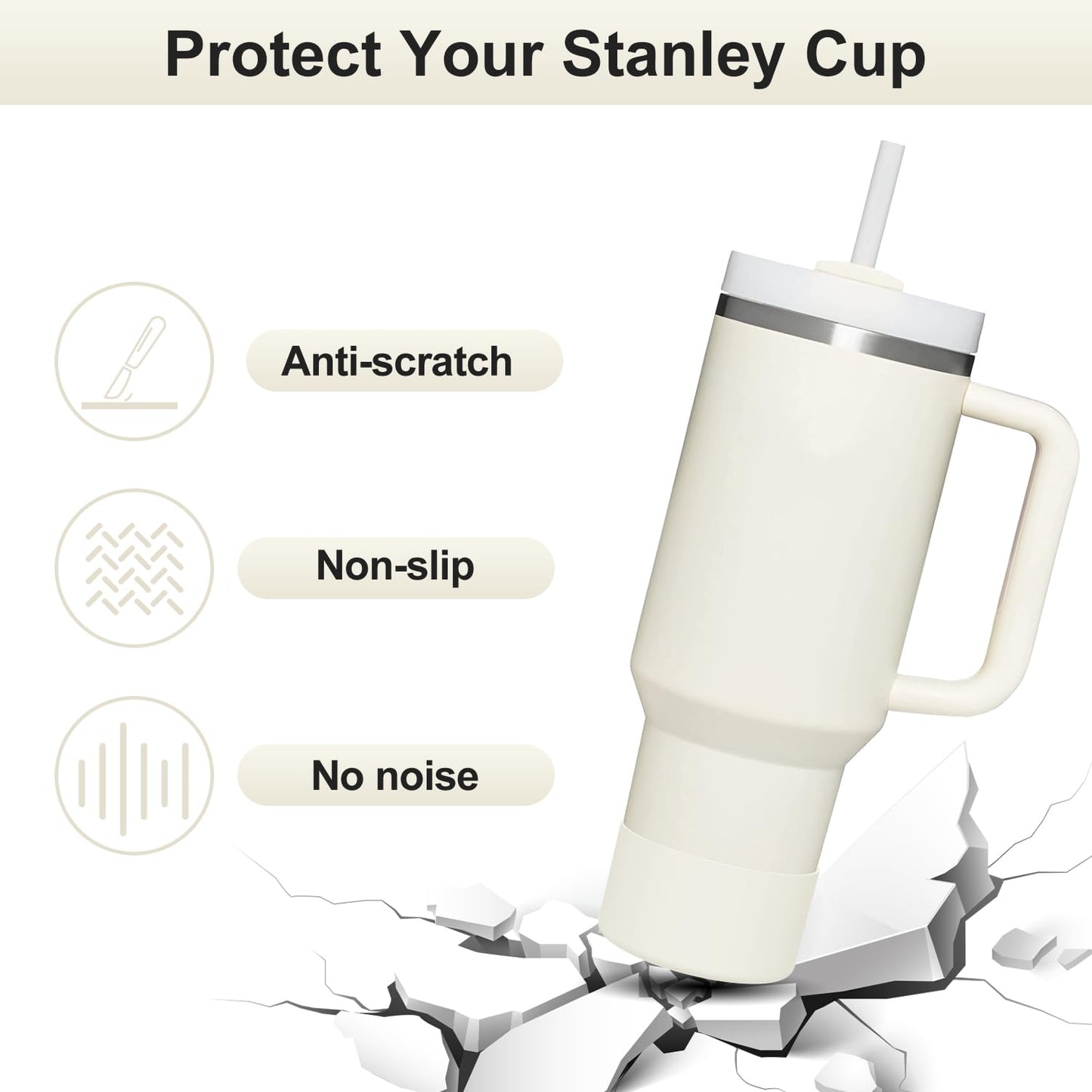 Affute Protective Silicone Boot for Stanley Quencher H2.0 40 30 20 oz & IceFlow Flip 30 20 oz, BPA Free Anti-Noise Anti-Scratch, Stanley Cup Protector Sleeve Cover Boot (Cream)