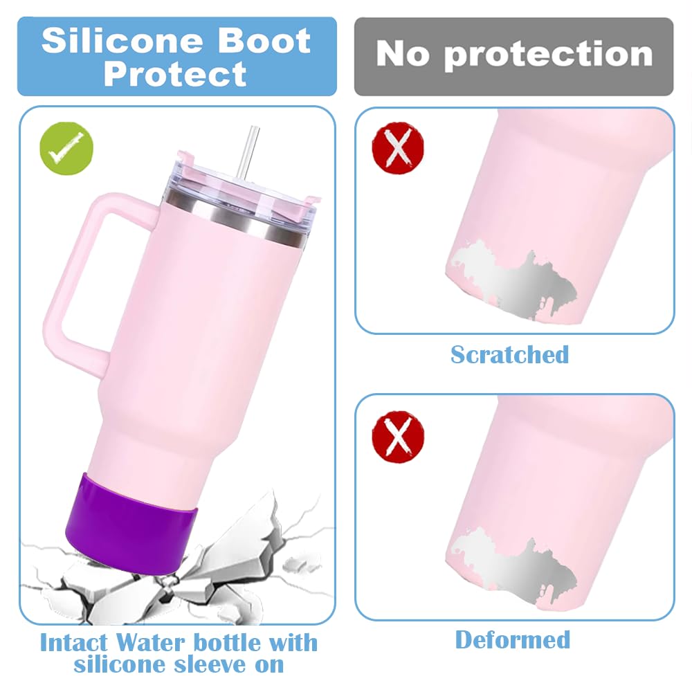ZhaoHeFits New Neon Matte Luster Silicone Boot Sleeve for Stanley/Simple Modern 20-40oz for Owala-24oz and More Bottles with 2.8-3in Base Glitter Anti Slip Cover Protector (Neon Purple)