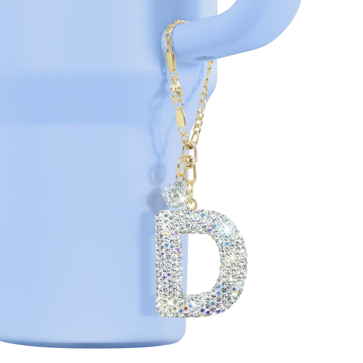 Mokoart Glitter Letter Tumbler Accessories for Stanley Cup, Water Bottle Chain for Stanley/Simple Modern Tumbler with Handle, Cute Initial Name ID with Bling Letter for Stanley Cup Accessories (D)