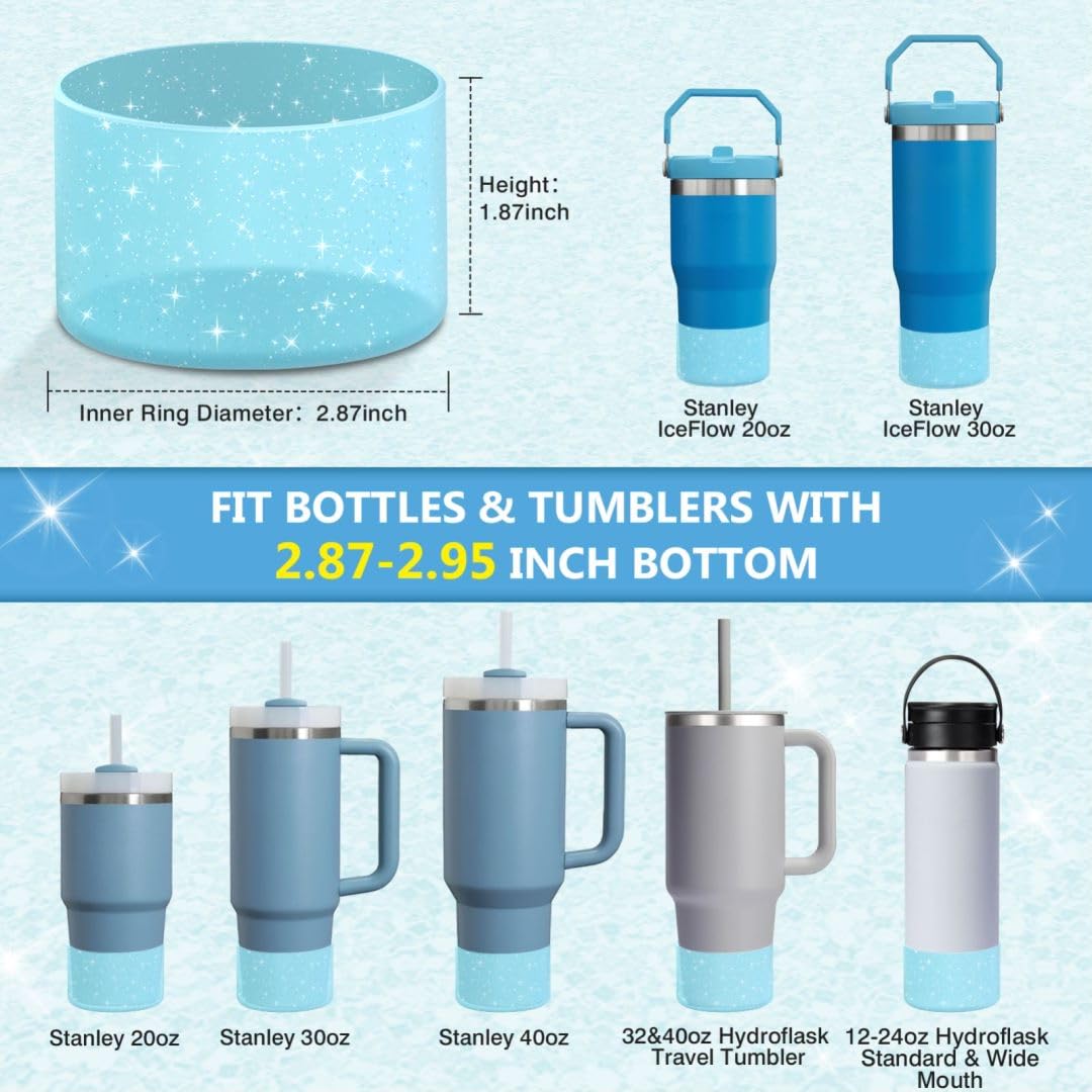 WUQID 2 Pack Bling Silicone Boot Compatible with Stanley Quencher Adventure 40oz & Stanley IceFlow 20oz 30oz, Reduces Dents Protective Water Bottle Bottom Cover Sleeve Compatible with Stanley Tumbler