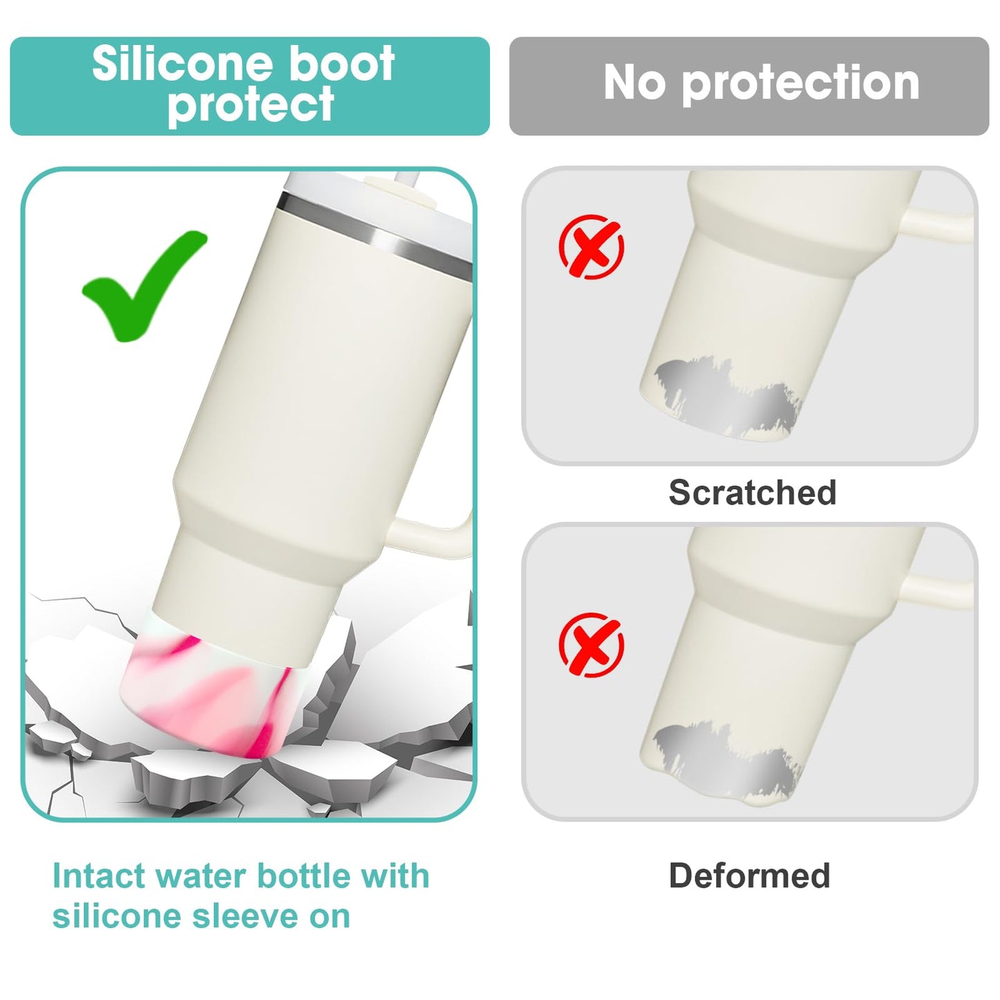 Upgrade 2PCS Protective Silicone Boot Bumper for Stanley Quencher Adventure 40oz 30oz IceFlow 20oz 30oz Tumbler, Water Bottle Bottom Sleeve Cover Accessories for Stanley Mug Cup(Rose Red+White)