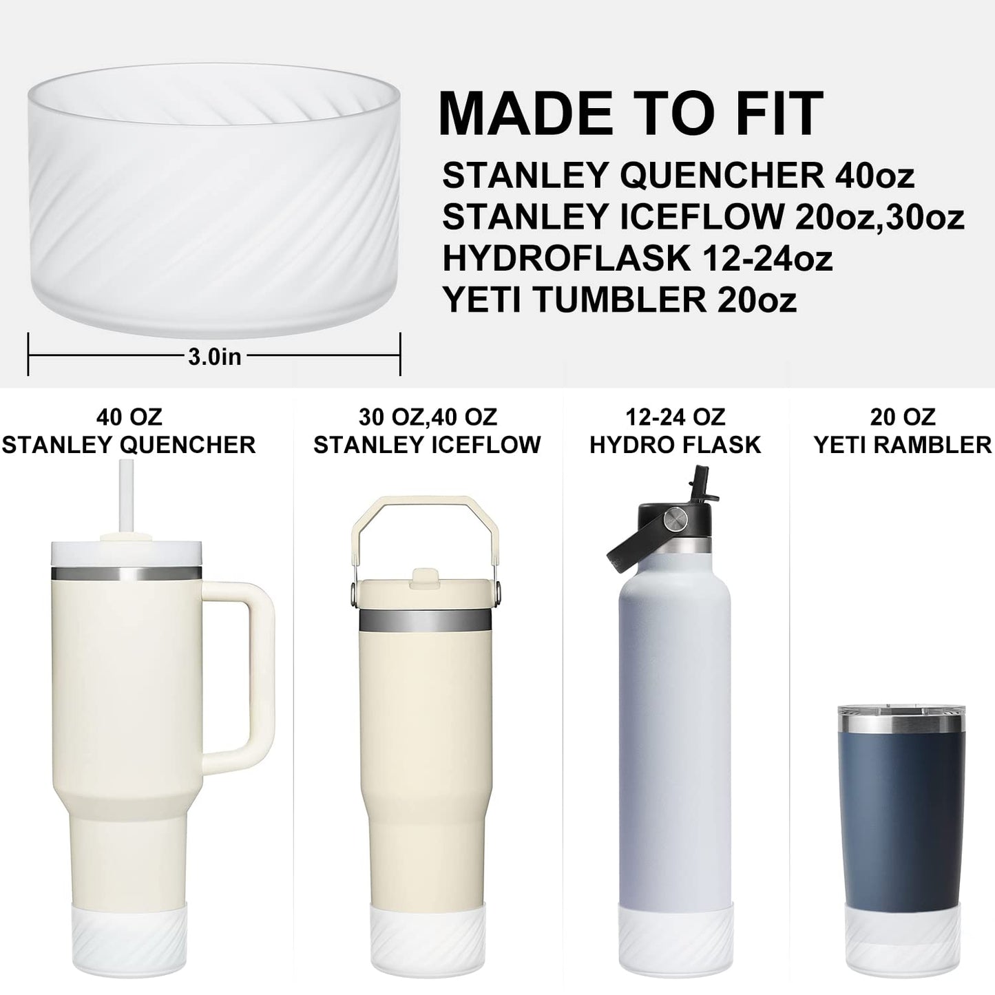 Affute Protective Silicone Boot for Stanley Quencher H2.0 40 oz & IceFlow Flip 20 oz 30 oz and hydroflask 12-24 oz, Anti-Slip Bottle Bottom Sleeve Cover (Transparent)
