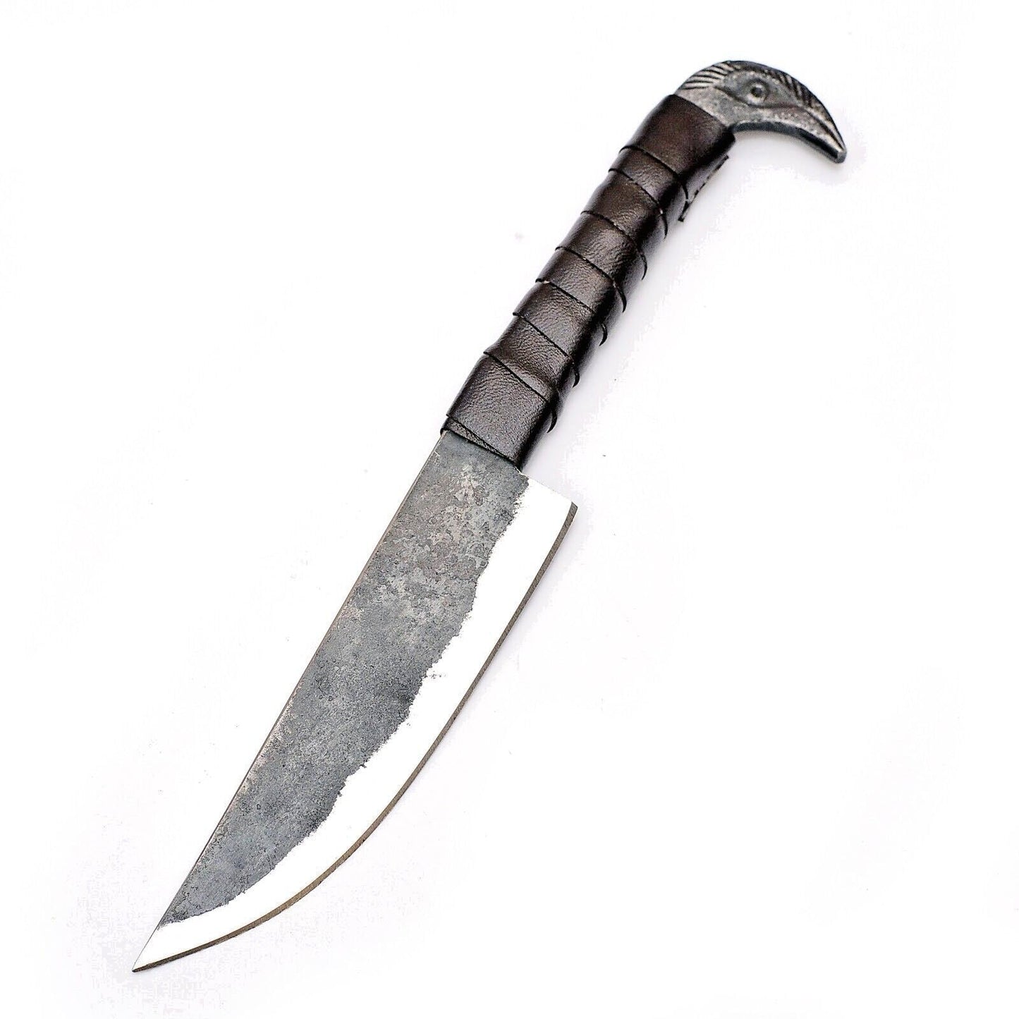 Hunting Knife Fixed Blade Raven Head Hand Forged Viking Knife, High Carbon Steel Blade, EDC Full Tang Outdoor Activities, Camping, Skinning Hiking Knife, Bushcraft Knife, Belt Loop Leather Cover