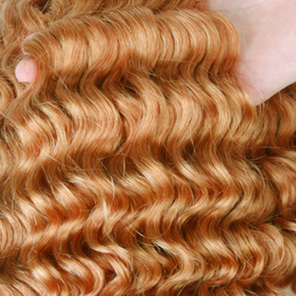 #27 Bundles Human Hair Honey Blonde Deep Wave Bundles 14 16 18 Inch 8A Peruvian Virgin Hair 3 Bundles Color 27 Deep Wave Bundles Hair Extensions Blonde Bundles Human Hair
