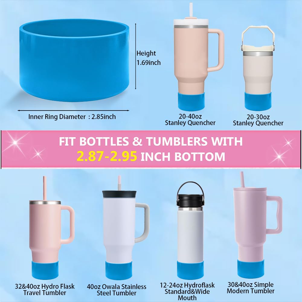 ZhaoHeFits New Neon Matte Luster Silicone Boot Sleeve for Stanley/Simple Modern 20-40oz for Owala-24oz and More Bottles with 2.8-3in Base Glitter Anti Slip Cover Protector (Neon Blue)