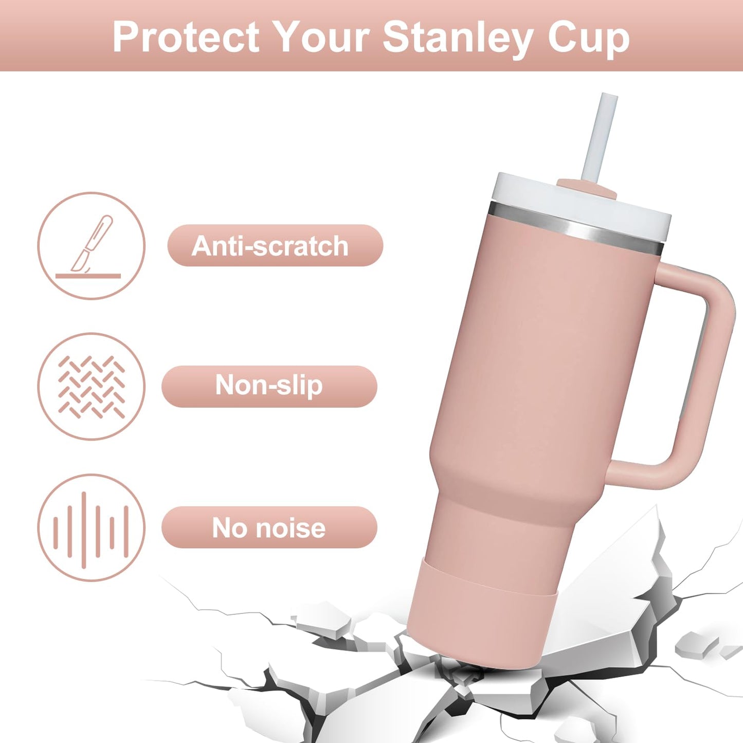 Affute Protective Silicone Boot for Stanley Quencher H2.0 40 30 20 oz & IceFlow Flip 30 20 oz, BPA Free Anti-Noise Anti-Scratch, Stanley Cup Protector Sleeve Cover Boot (Pink Dusk)