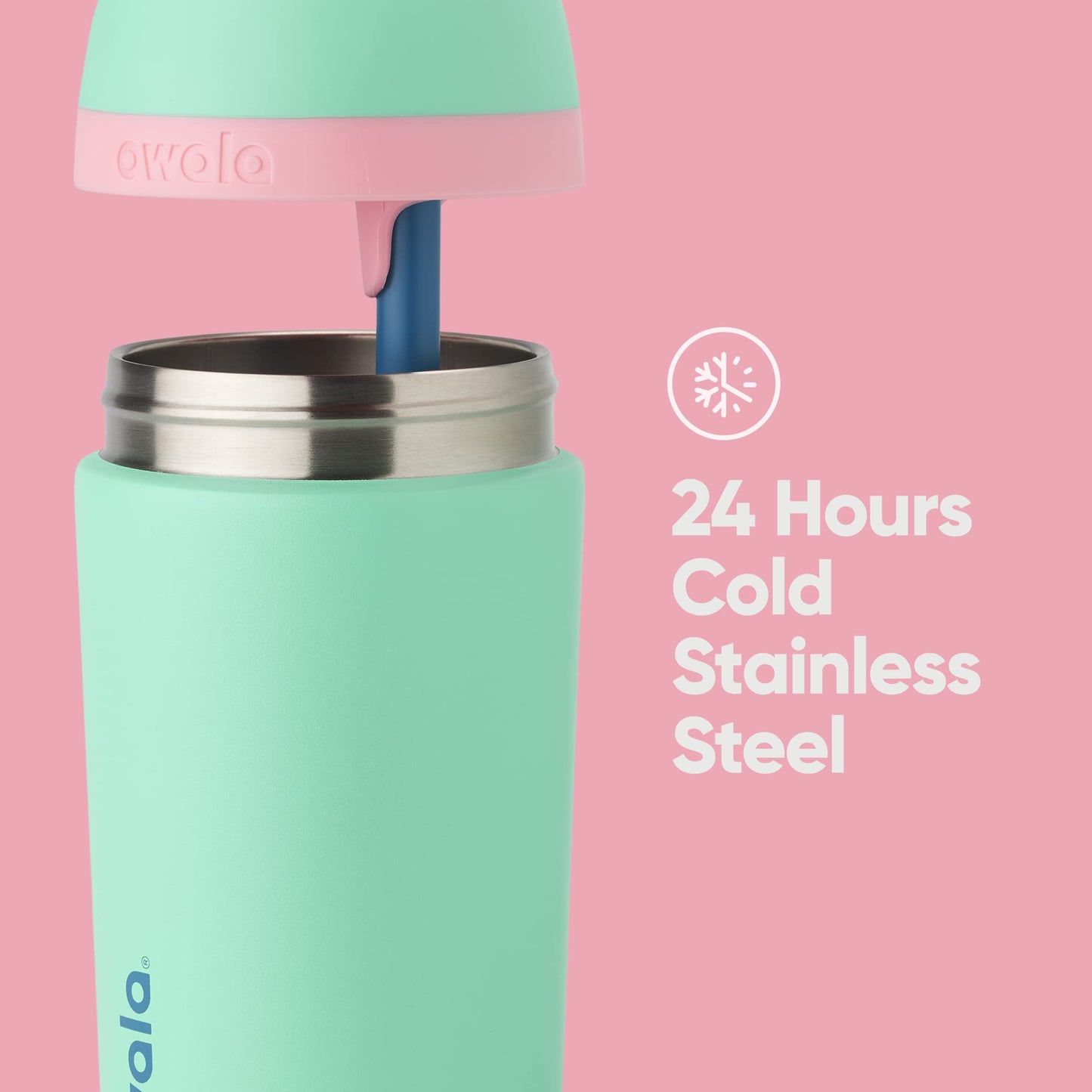 Owala Kids Flip Insulation Stainless Steel Water Bottle with Straw, Locking Lid Water Bottle, Kids Water Bottle, Great for Travel, 14 Oz, Teal and Pink