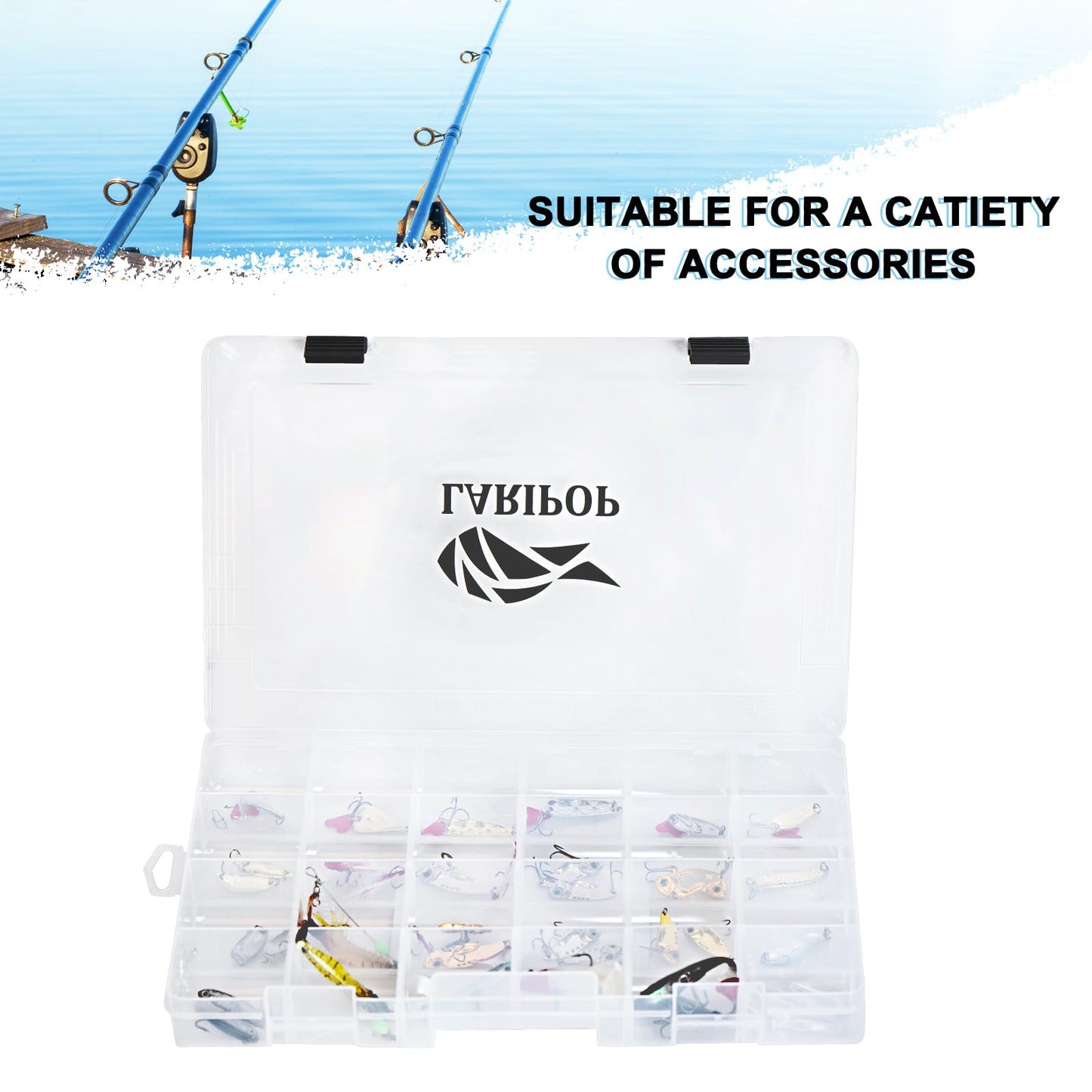 LARIPOP Fishing Tackle Box Set with Adjustable Dividers, Transparent Organizer Tray, Plastic Tool Box, Bait Separator -Angler's equipment lure box - 2 Packs /4 Packs Tackle Trays - Parts Box