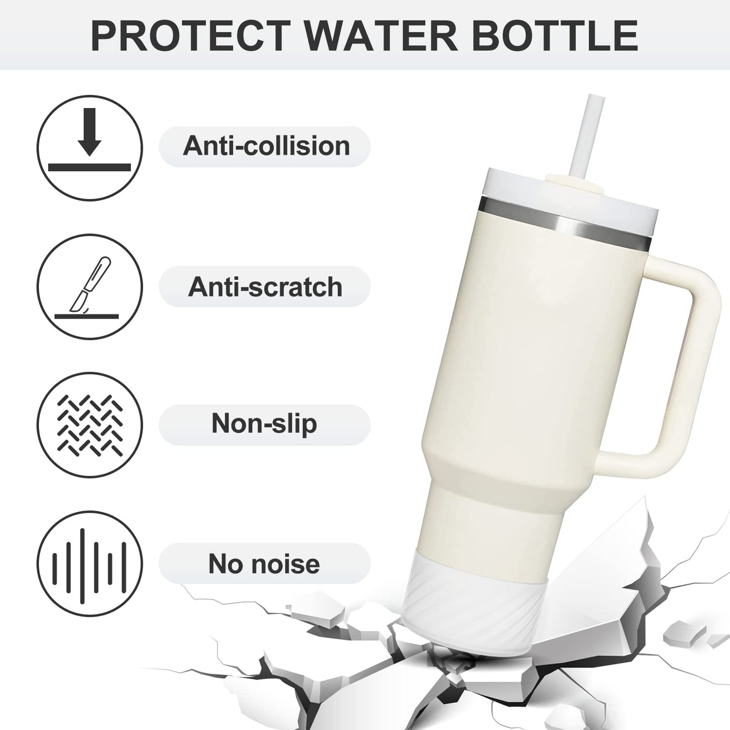 Affute Protective Silicone Boot for Stanley Quencher H2.0 40 oz & IceFlow Flip 20 oz 30 oz and hydroflask 12-24 oz, Anti-Slip Bottle Bottom Sleeve Cover (Transparent)