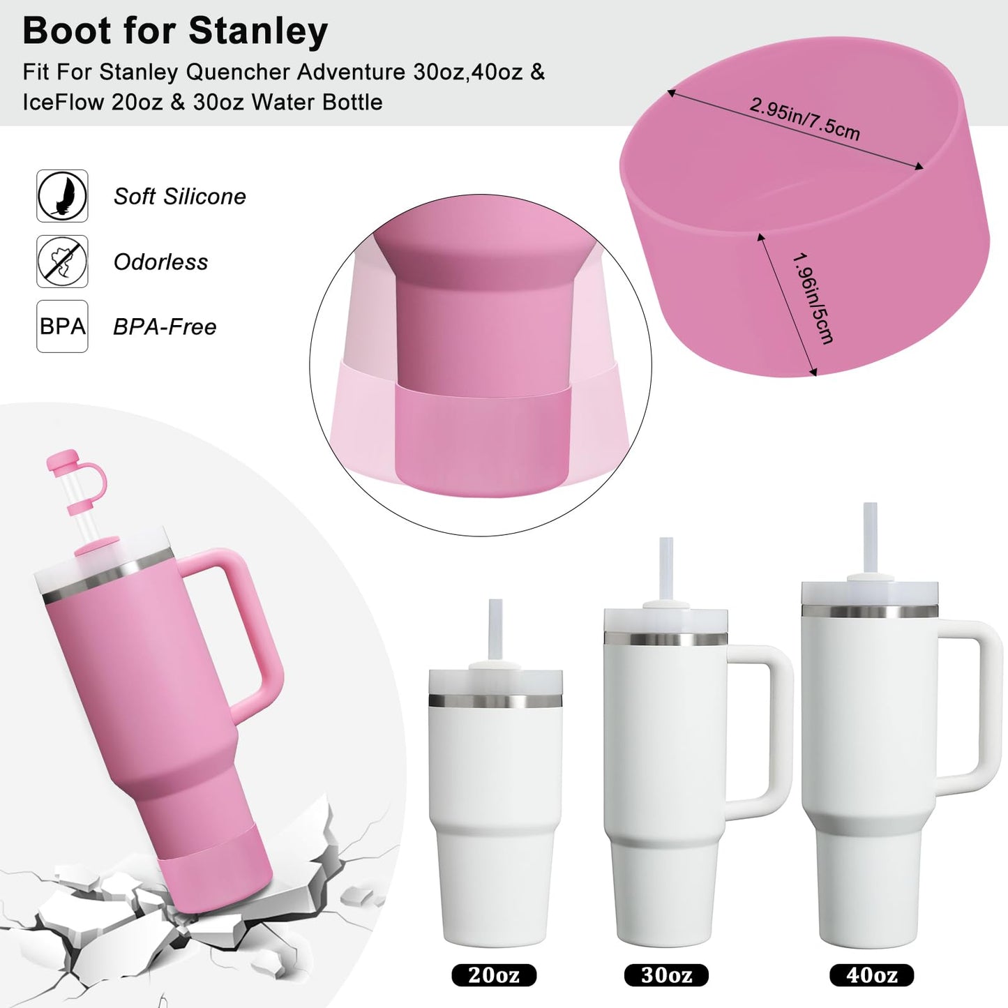6 Pcs Accessories for Stanley Cup 20-40oz,2 Straw Covers,2 Replacement Straws,1 Straw Brush,1 Boot Included, SIlicone Straw Cover Caps Topper (Peony)