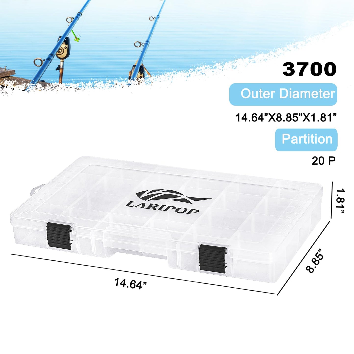 LARIPOP Fishing Tackle Box Set with Adjustable Dividers, Transparent Organizer Tray, Plastic Tool Box, Bait Separator -Angler's equipment lure box - 2 Packs /4 Packs Tackle Trays - Parts Box