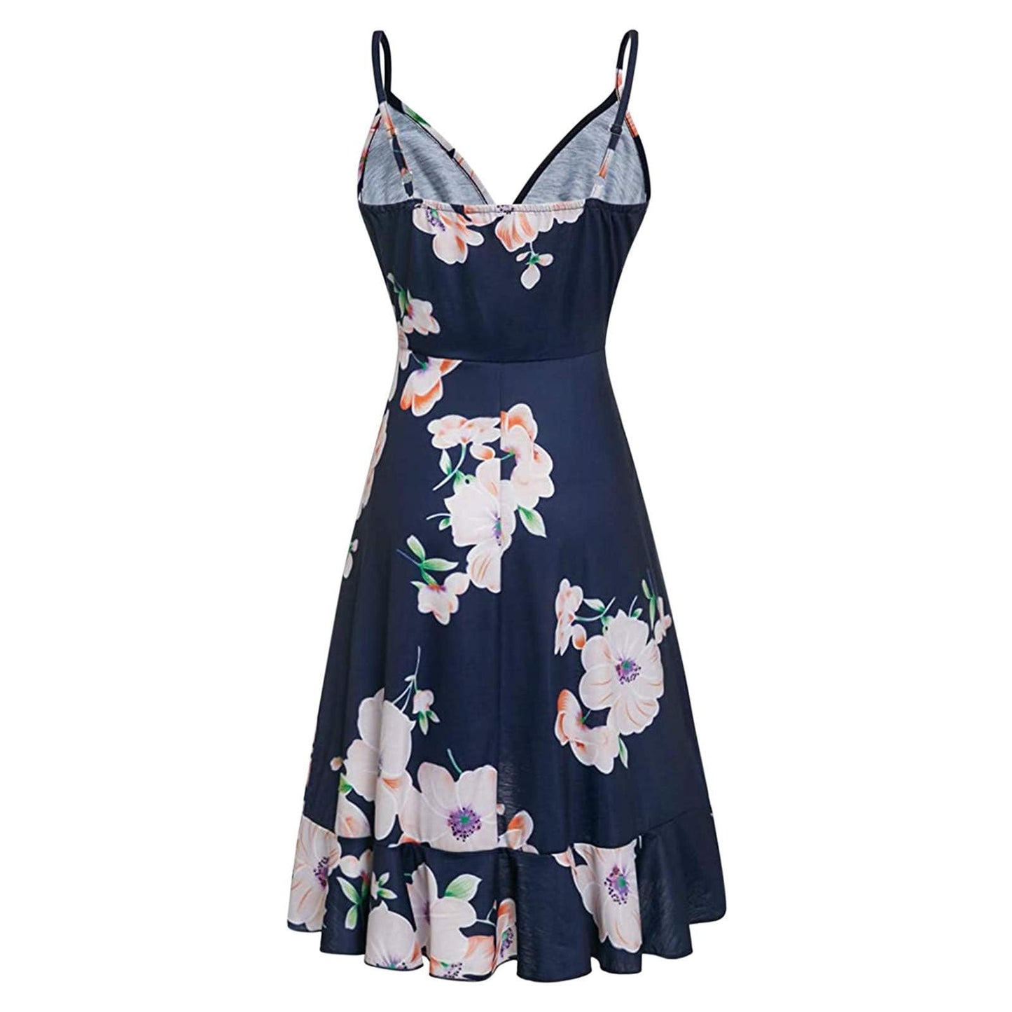 HINDOLA Women's Summer Dresses 2024 Spring Floral V Neck Adjustable Spaghetti Casual Flowy Beach Wrap Dress Sun Dresses B/Blue