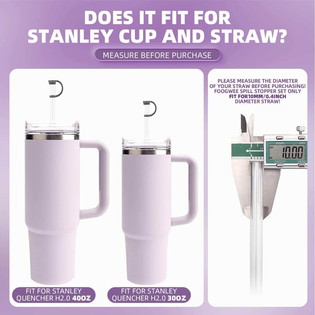 Silicone Spill Stopper Sets for Stanley 40/30 oz Quencher H2.0&1.0 Tumbler with Handle, Cup Accessories with Straw Cover Caps, Leak Stoppers(6Pcs Version 1.0&2.0) (Charcoal)