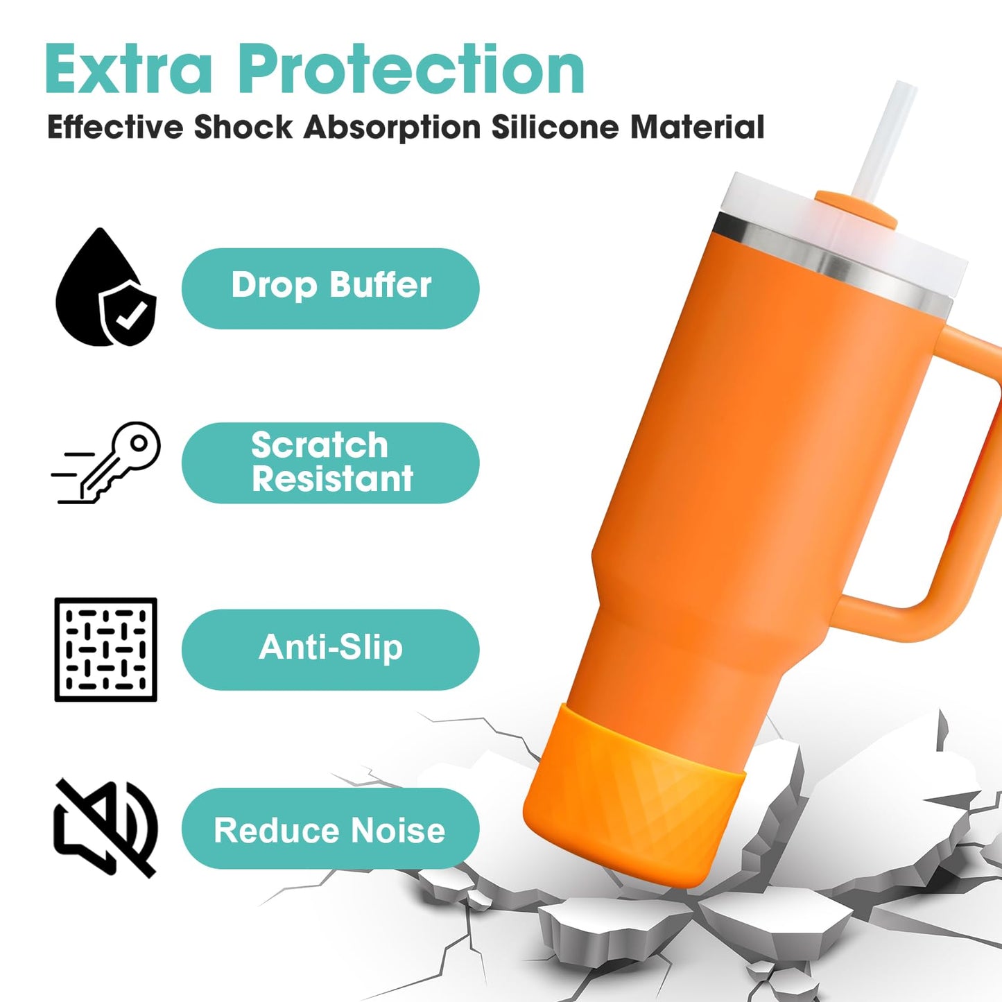 Upgrade 2PCS Protective Silicone Boot Bumper for Stanley Quencher Adventure 40oz 30oz IceFlow 20oz 30oz Tumbler, Water Bottle Bottom Sleeve Cover Accessories for Stanley Mug Cup(Orange)