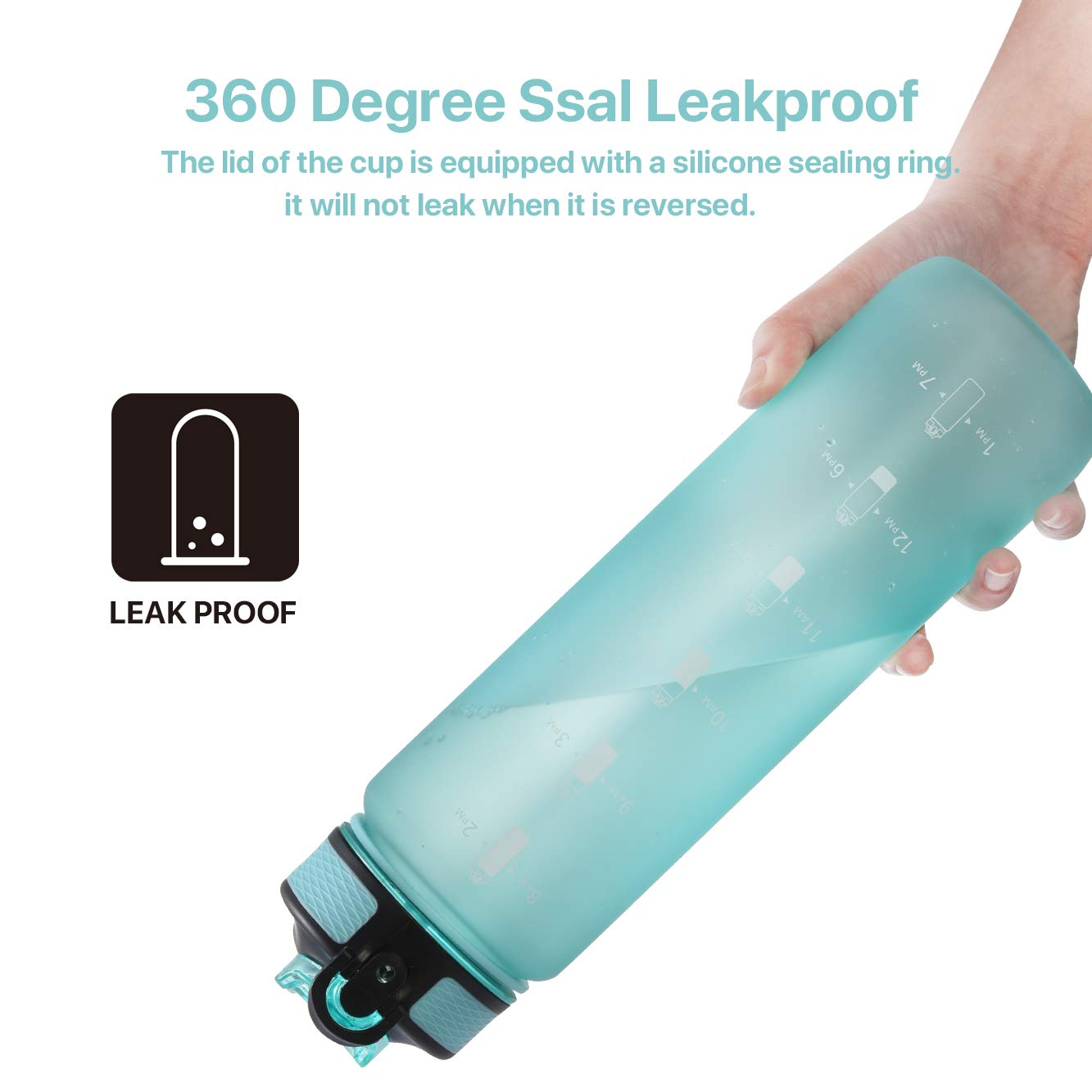 EYQ 32 oz Water Bottle with Time Marker, Carry Strap, Leak-Proof Tritan BPA-Free, Ensure You Drink Enough Water for Fitness, Gym, Camping, Outdoor Sports (Mint Green)