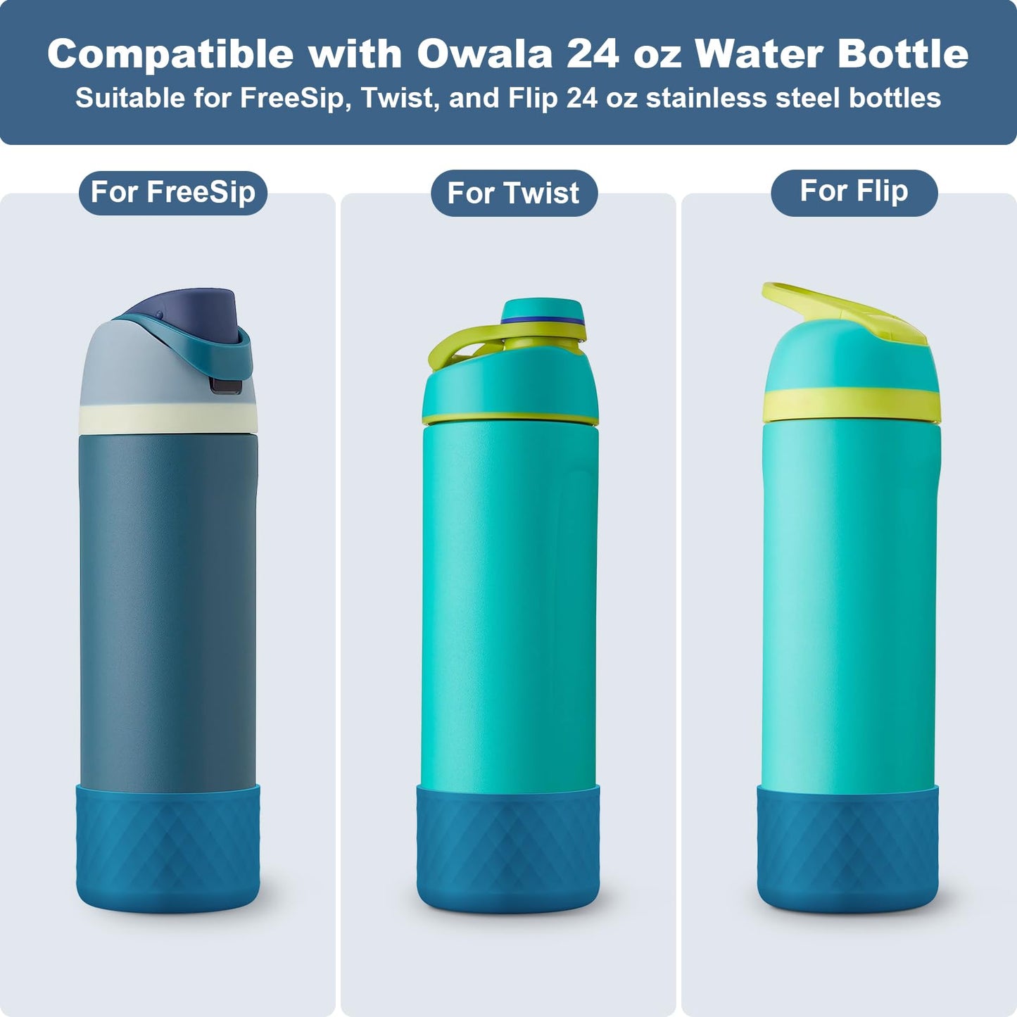 Alwenid 2PCS Silicone Water Bottle Boot for Owala 24 Oz, Anti-Slip Protective Sleeve Bottom Bumper Protector for FreeSip, Twist, and Flip Stainless Steel Water Bottles (Dark Blue)