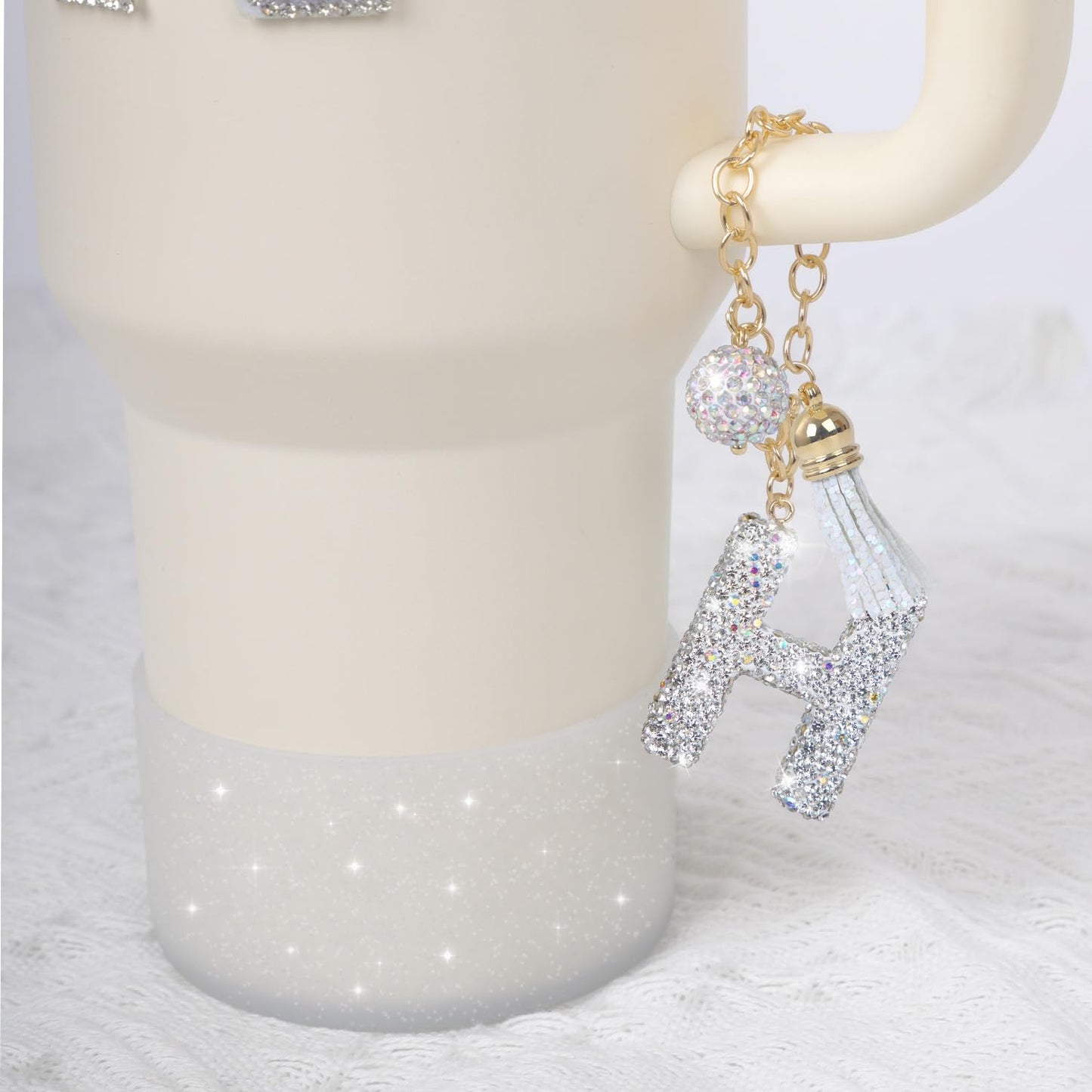 Letter Charms for Stanley Cup Handle,Silicone Boot Accessories Charms for Stanley Cup 40oz 30oz,Crown Straw Cover Topper & Diamond Sticker(H)