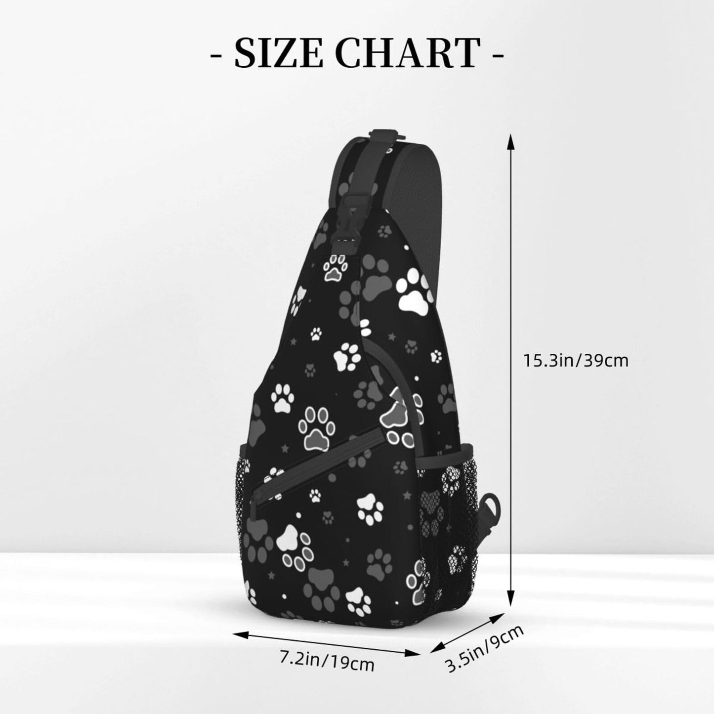 NISENASU Paw Print Sling Bag Crossbody Backpack,Dog Paw Print and Star on Black Background Chest Bag Adjustable Casual Shoulder Backpack Cute Animal Footprint Travel Hiking Daypack