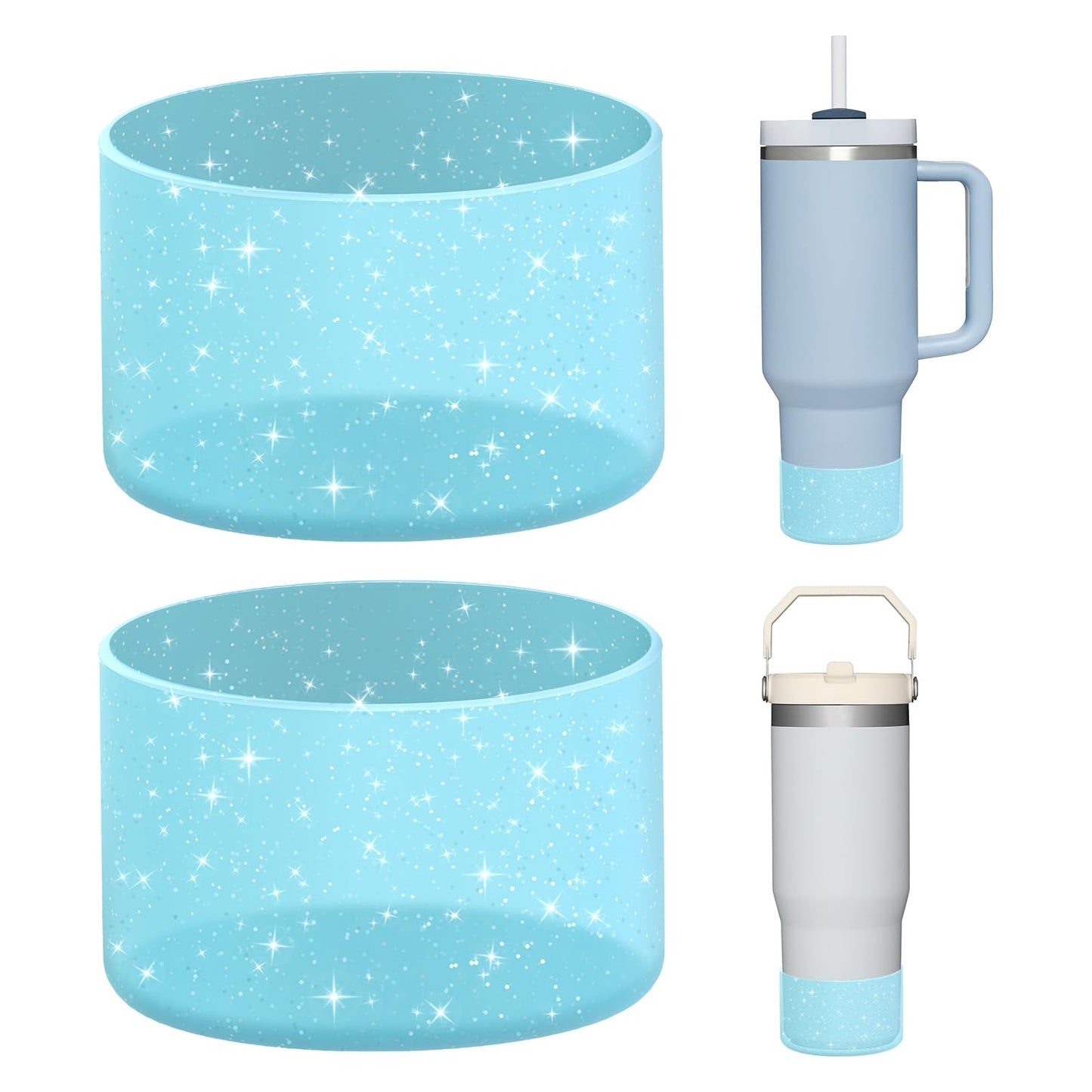 WUQID 2 Pack Bling Silicone Boot Compatible with Stanley Quencher Adventure 40oz & Stanley IceFlow 20oz 30oz, Reduces Dents Protective Water Bottle Bottom Cover Sleeve Compatible with Stanley Tumbler