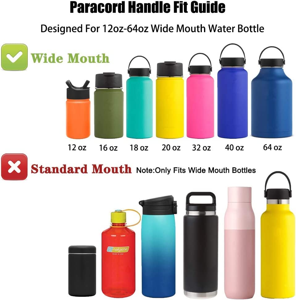 Paracord Handle - Fits Wide Mouth Bottles 12oz to 64oz - Durable Carrier, Paracord Carrier Strap Cord with Safety Ring,Compass and Carabiner - Ideal Water Bottle Handle Strap (Violet)