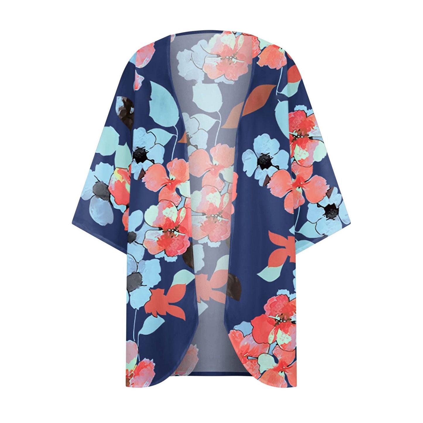 Floral Kimono,Women's Floral Print Puff Sleeve Kimono Cardigan Loose Cover up Casual Blouse Tops Labor Day Sale