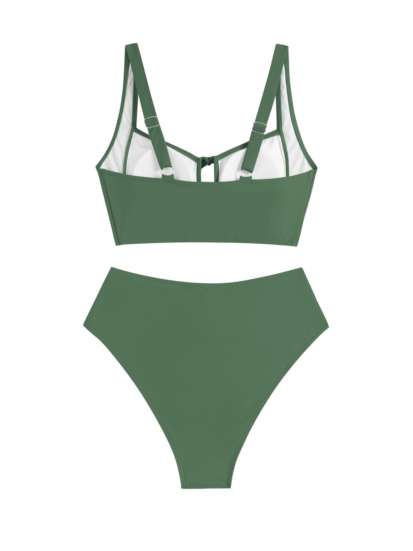 ZAFUL Two Piece Bathing Suits for Women Cheeky Tie Front Push up Adjustable Strap Bikini for Womens Beach Holiday Green L
