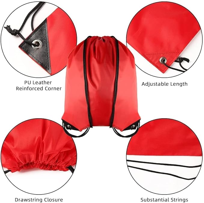 GoodtoU Drawstring Backpack Bulk 48 Pcs Drawstring Bags bulk Red Nylon Draw String Bag for Women Men