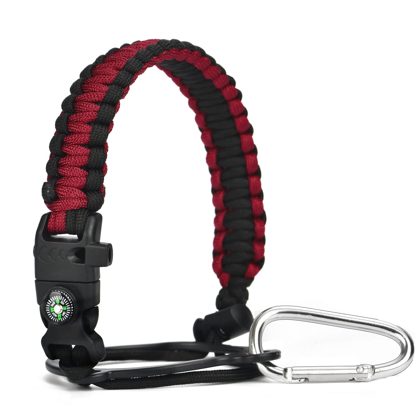 WEREWOLVES Paracord Handle - Fits Wide Mouth Bottles 12oz to 64oz - Durable Carrier, Paracord Carrier Strap Cord with Safety Ring,Compass and Carabiner - Ideal Water Bottle Handle Strap (Red-Black)