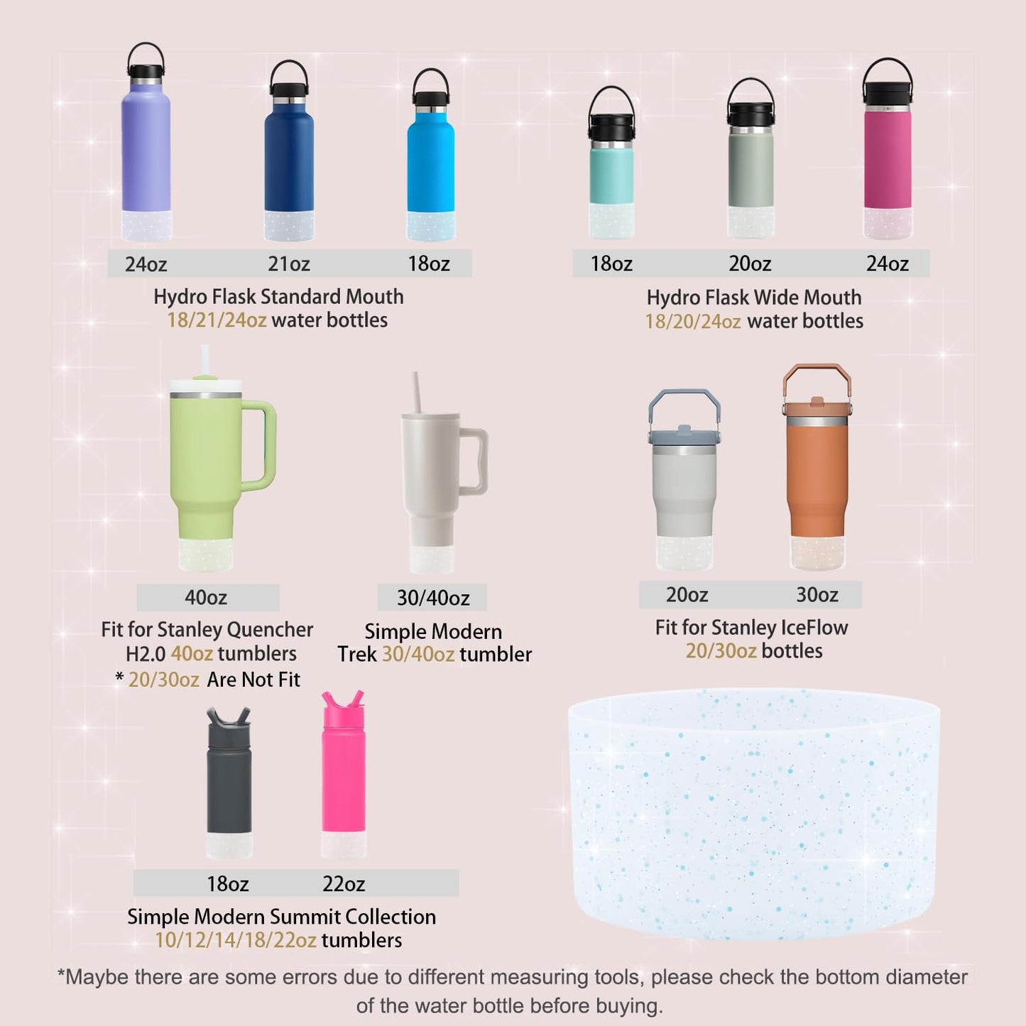 WORBSS Silicone Boot Sleeve Accessories for Stanley Cup H2.0 40oz Tumbler & Hydro Flask 18-24oz for Wide Mouth Water Bottles Protector Bottom Sleeve Cover Bumper As the Best Gfits for Your Trip