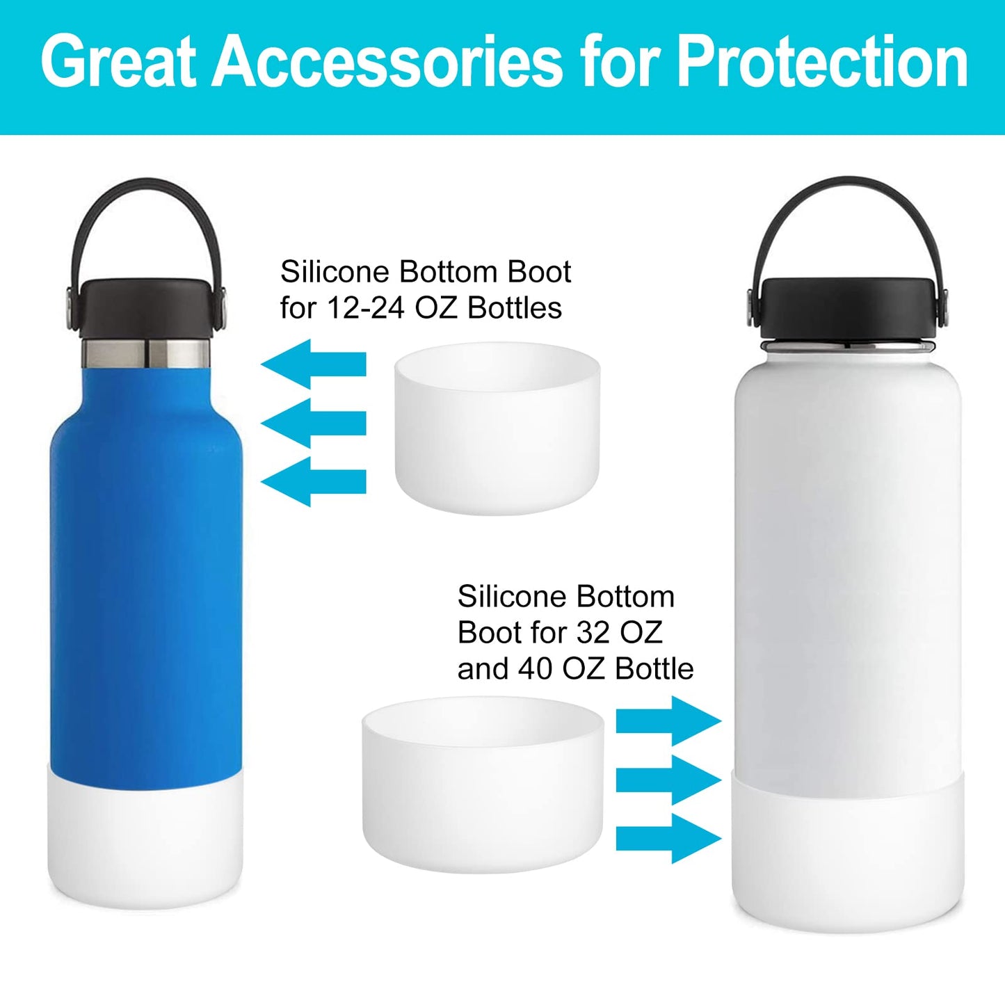 DBIW Boot for Hydro Flask 32-40 OZ Water Bottle/Stanley Tumbler, Bottom Boots for Hydroflask Sports Water Bottles, Silicone Bottom Cover Sleeve (White, Fits Hydroflask 32 40 oz Bottles)